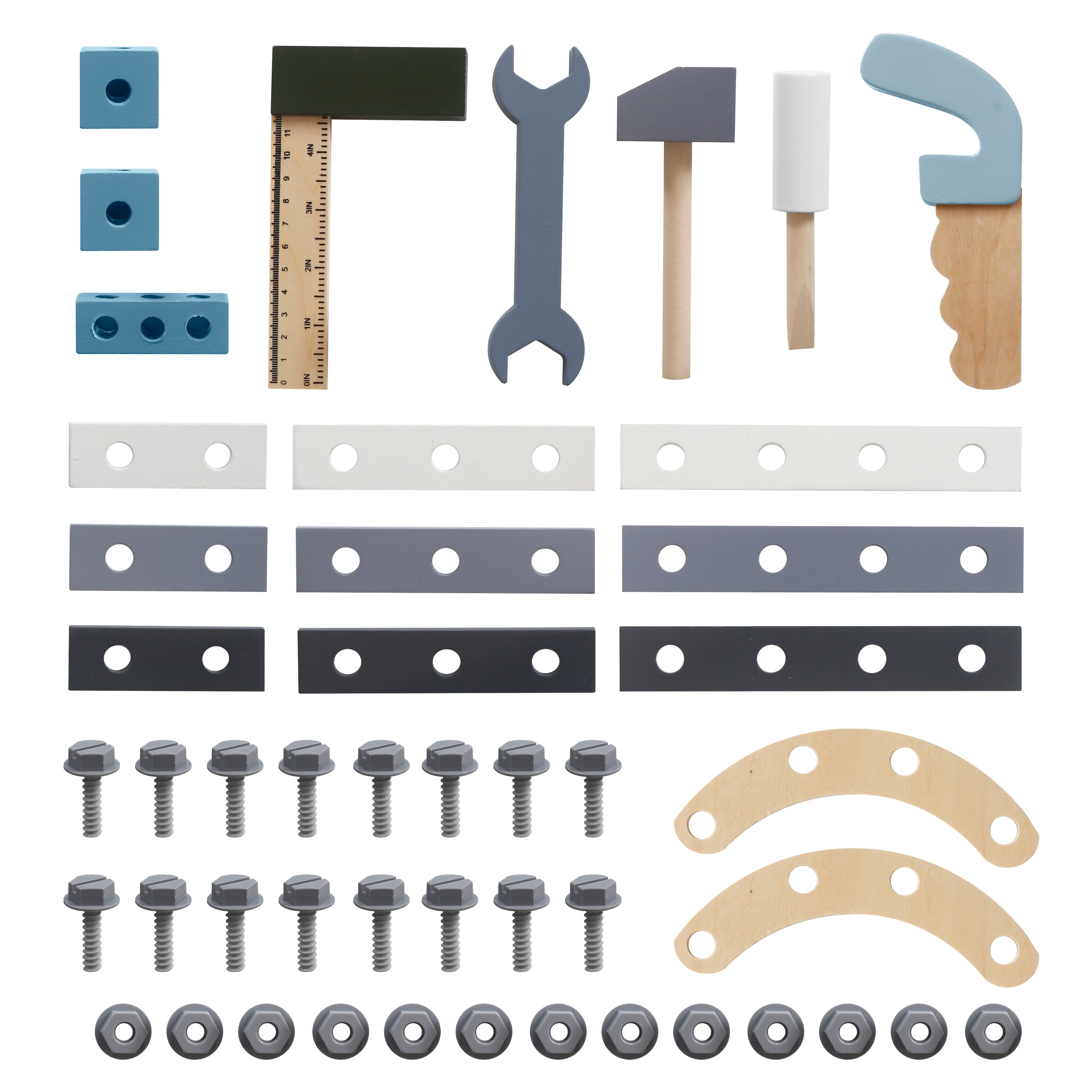 Children's Wooden Workshop with Tools, GINGER HOME, Blue, 46x26x67cm