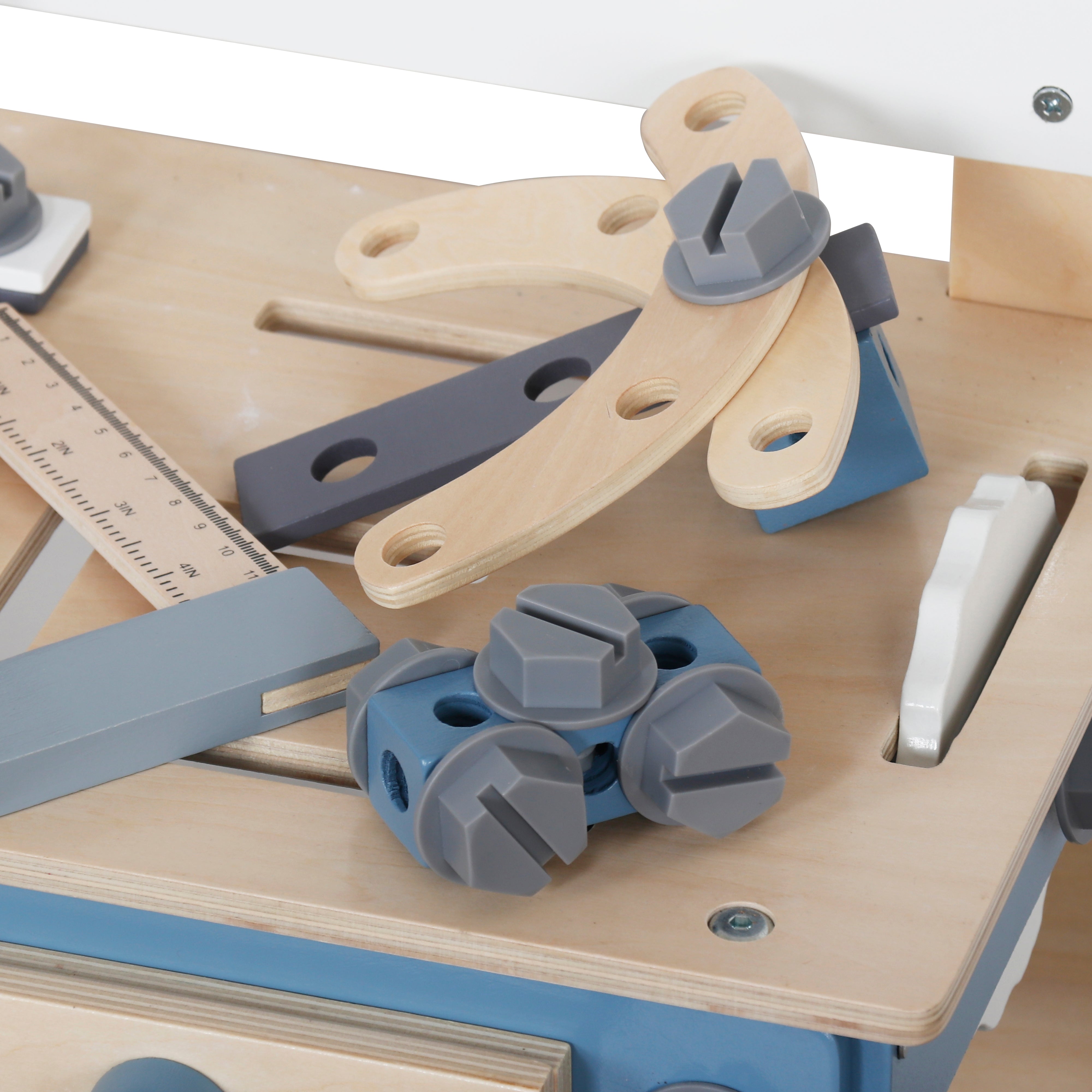 Children's Wooden Workshop with Tools, GINGER HOME, Blue, 46x26x67cm