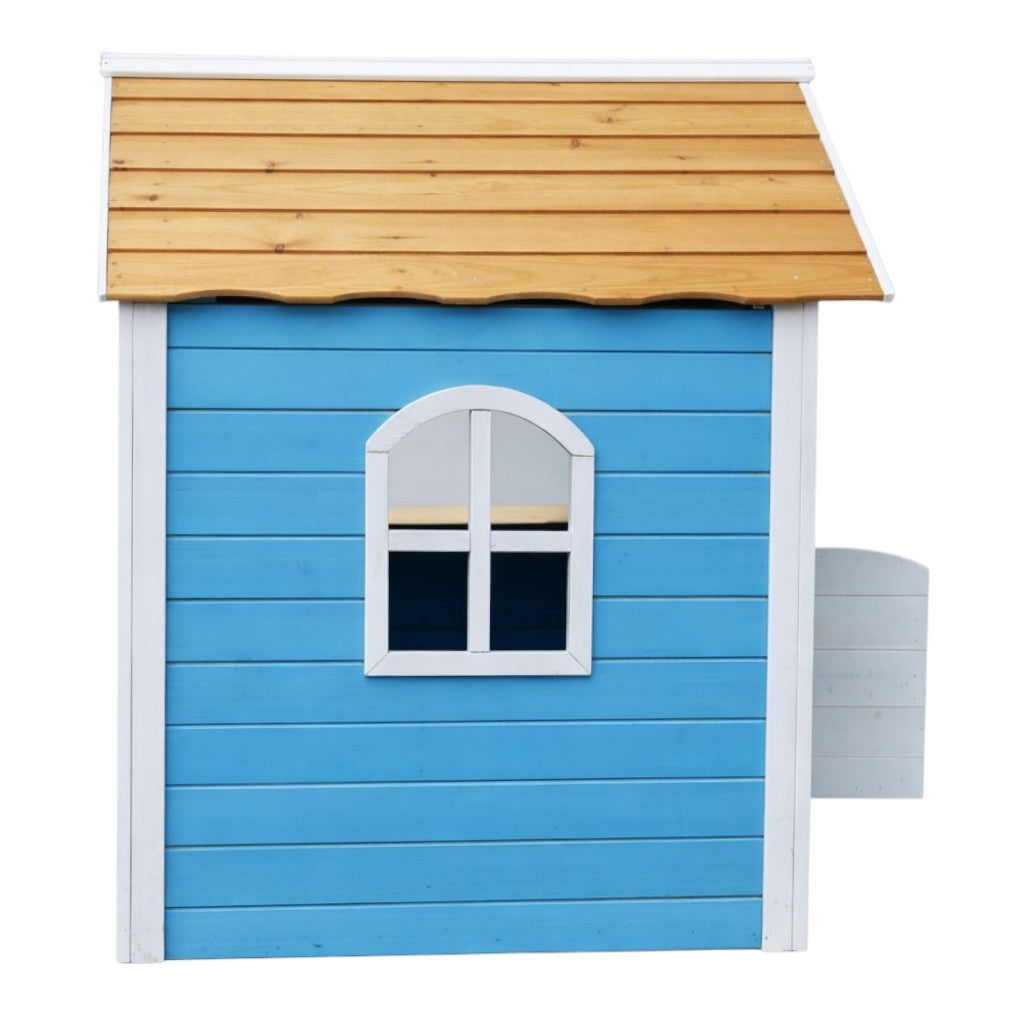 Children's Wooden Playhouse GINGER HOME – For Role Playing, Yard and Garden, Blue, 118×138×132.5 cm