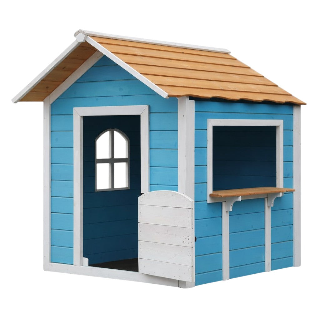 Children's Wooden Playhouse GINGER HOME – For Role Playing, Yard and Garden, Blue, 118×138×132.5 cm