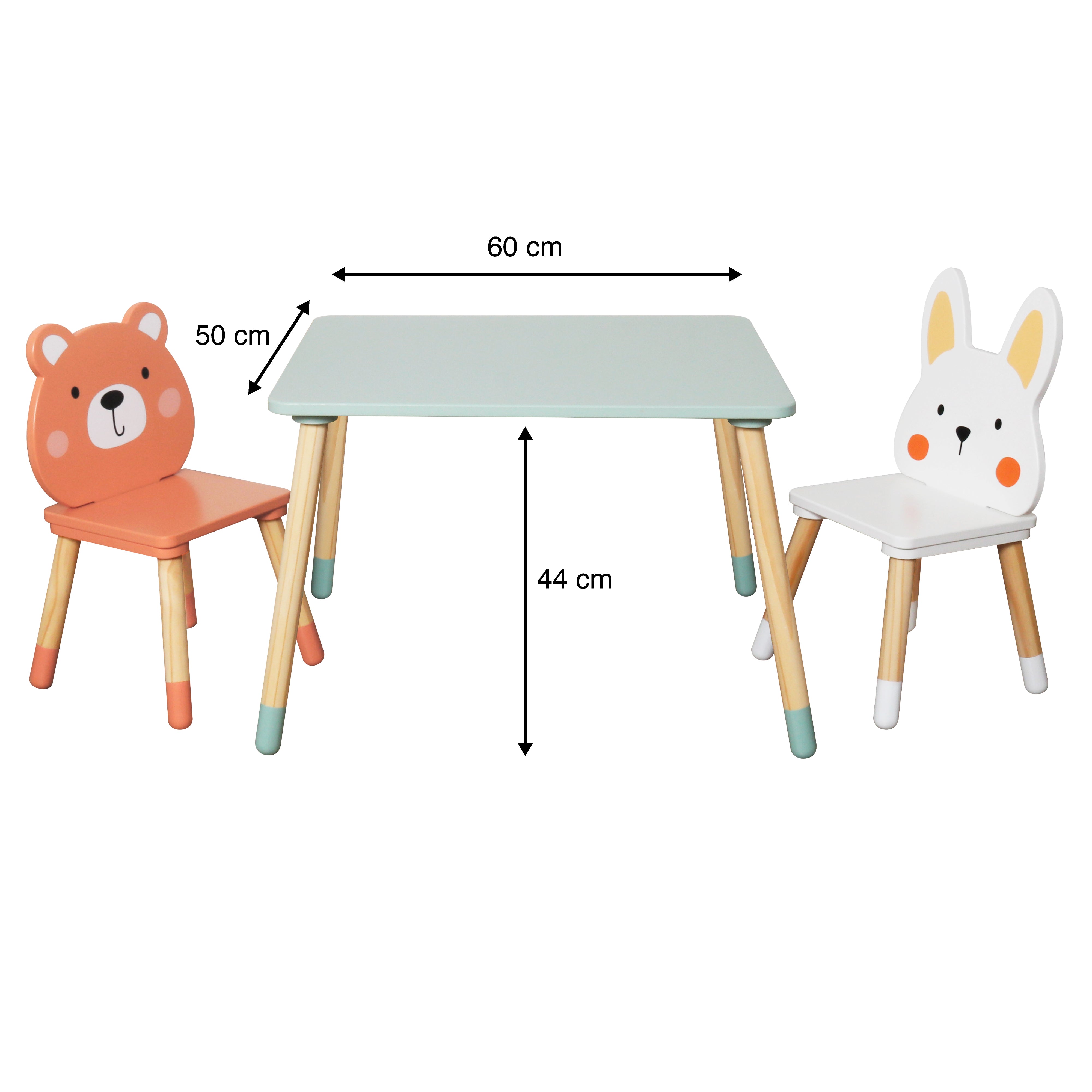 Children's Wooden Table with 2 Chairs GINGER HOME – Bear and Bunny, Play and Learning Set