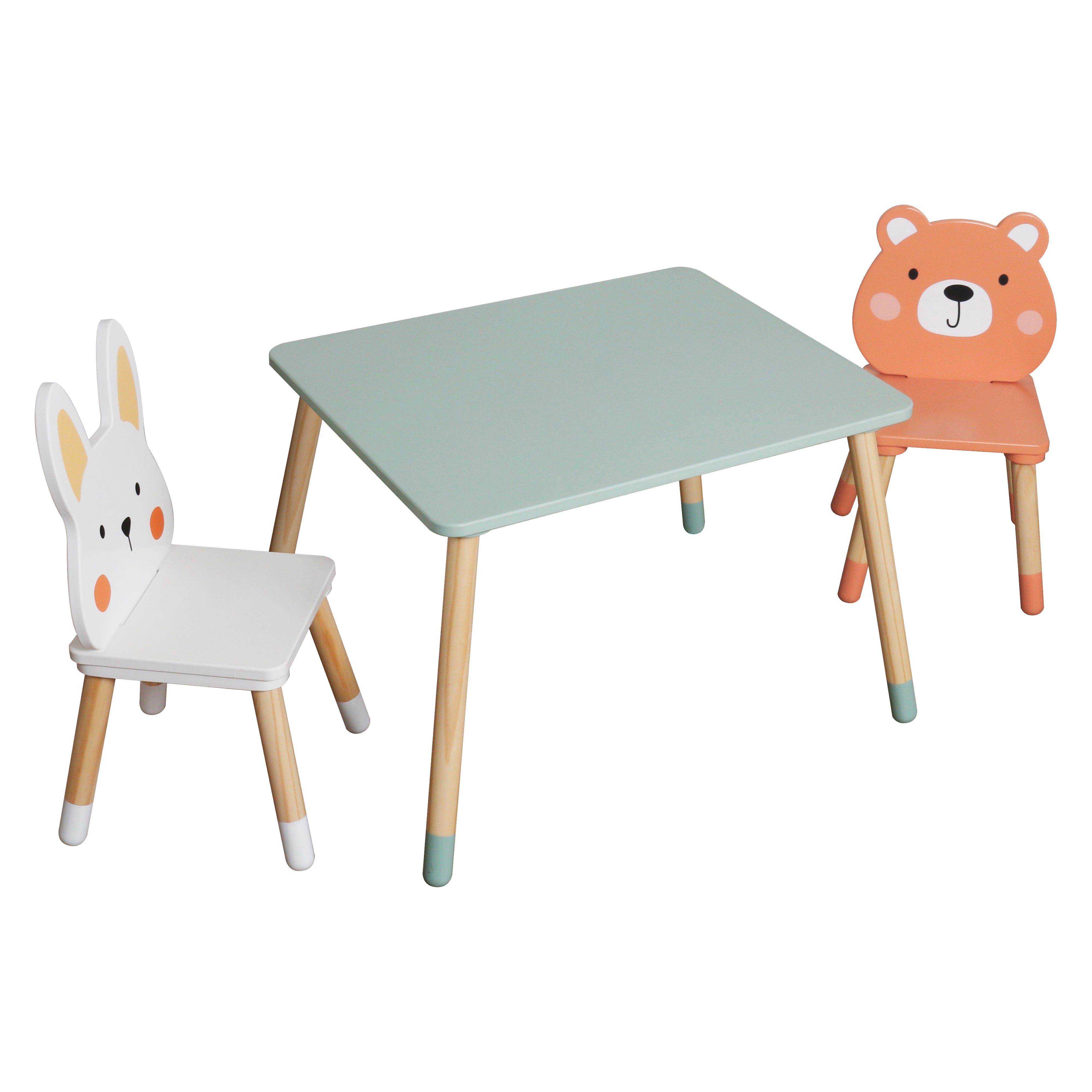 Children's Wooden Table with 2 Chairs GINGER HOME – Bear and Bunny, Play and Learning Set