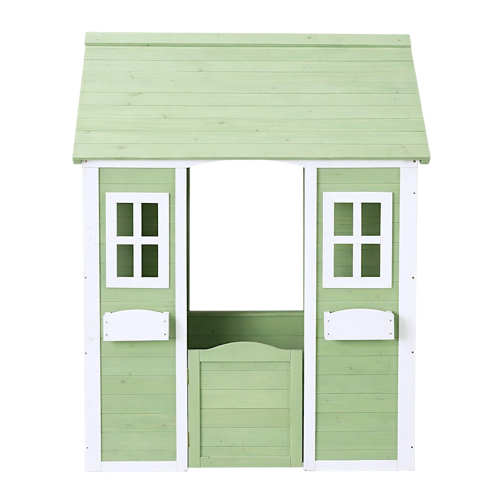 Children's Wooden Outdoor Playhouse GINGER HOME – Garden House for Children, Green and White, 107×90×144 cm