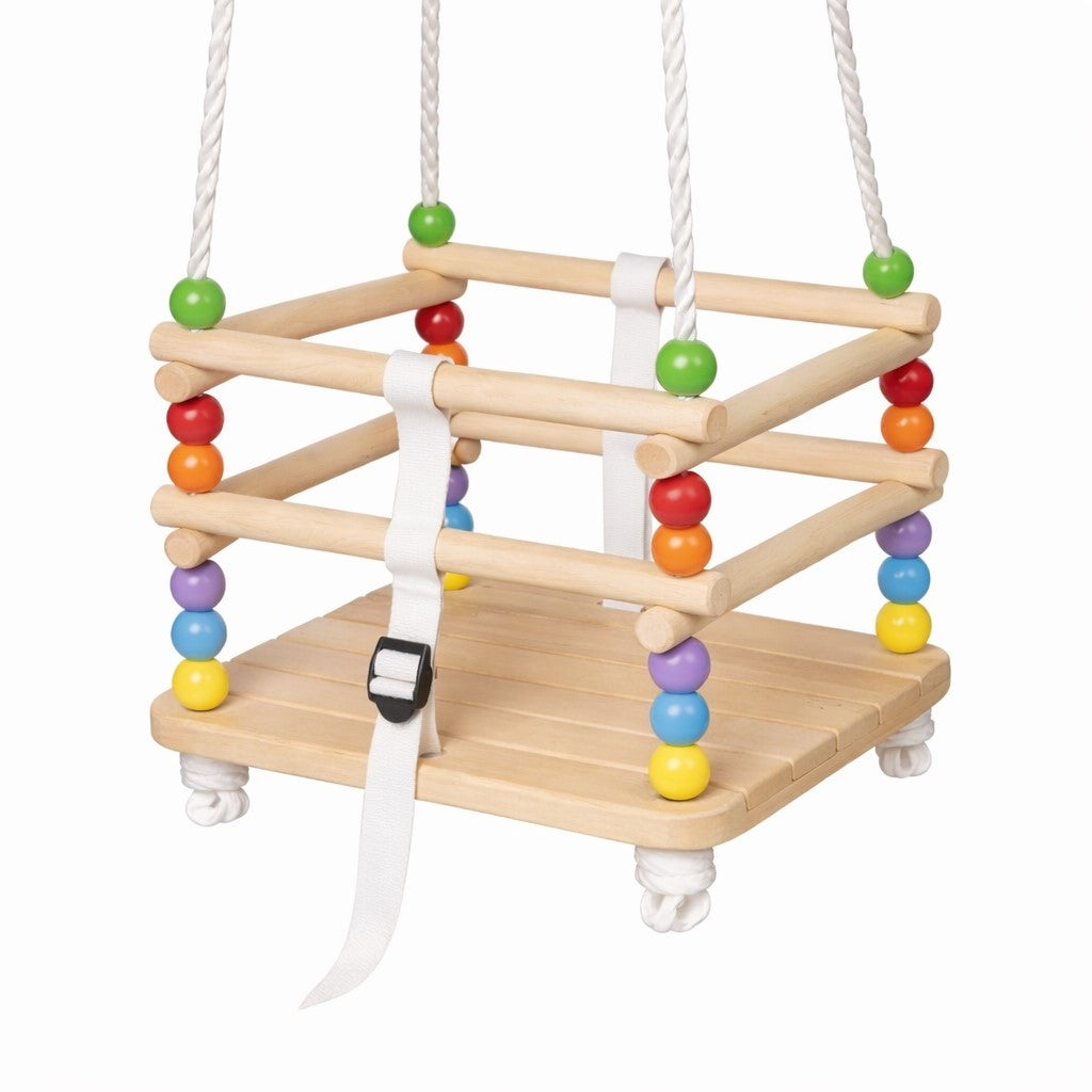 Children's Wooden Swing GINGER HOME with Belt and Sideboards – up to 70 kg, 30×30 cm