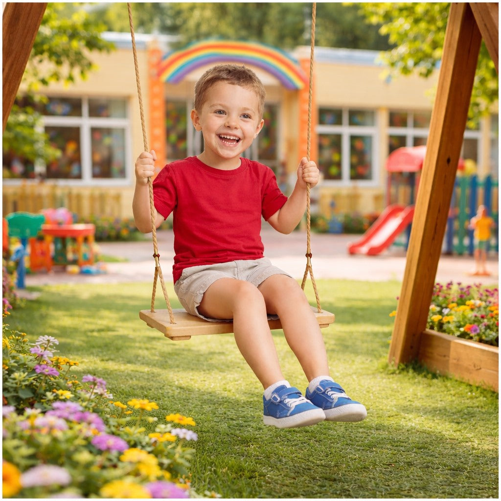 GINGER HOME Children's Wooden Swing for Yard with Ropes – Natural Wood, 33 cm
