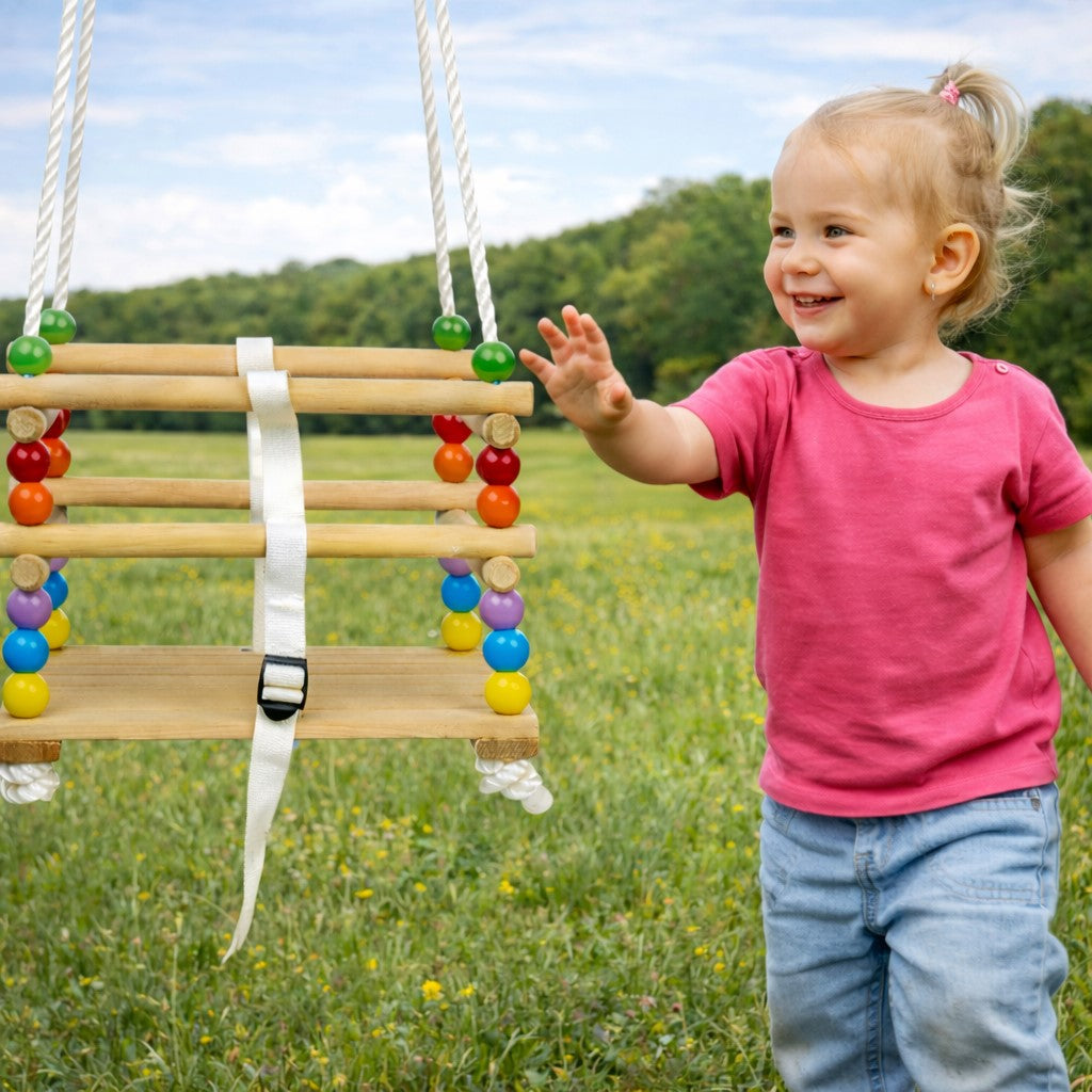 Children's Wooden Swing GINGER HOME with Belt and Sideboards – up to 70 kg, 30×30 cm