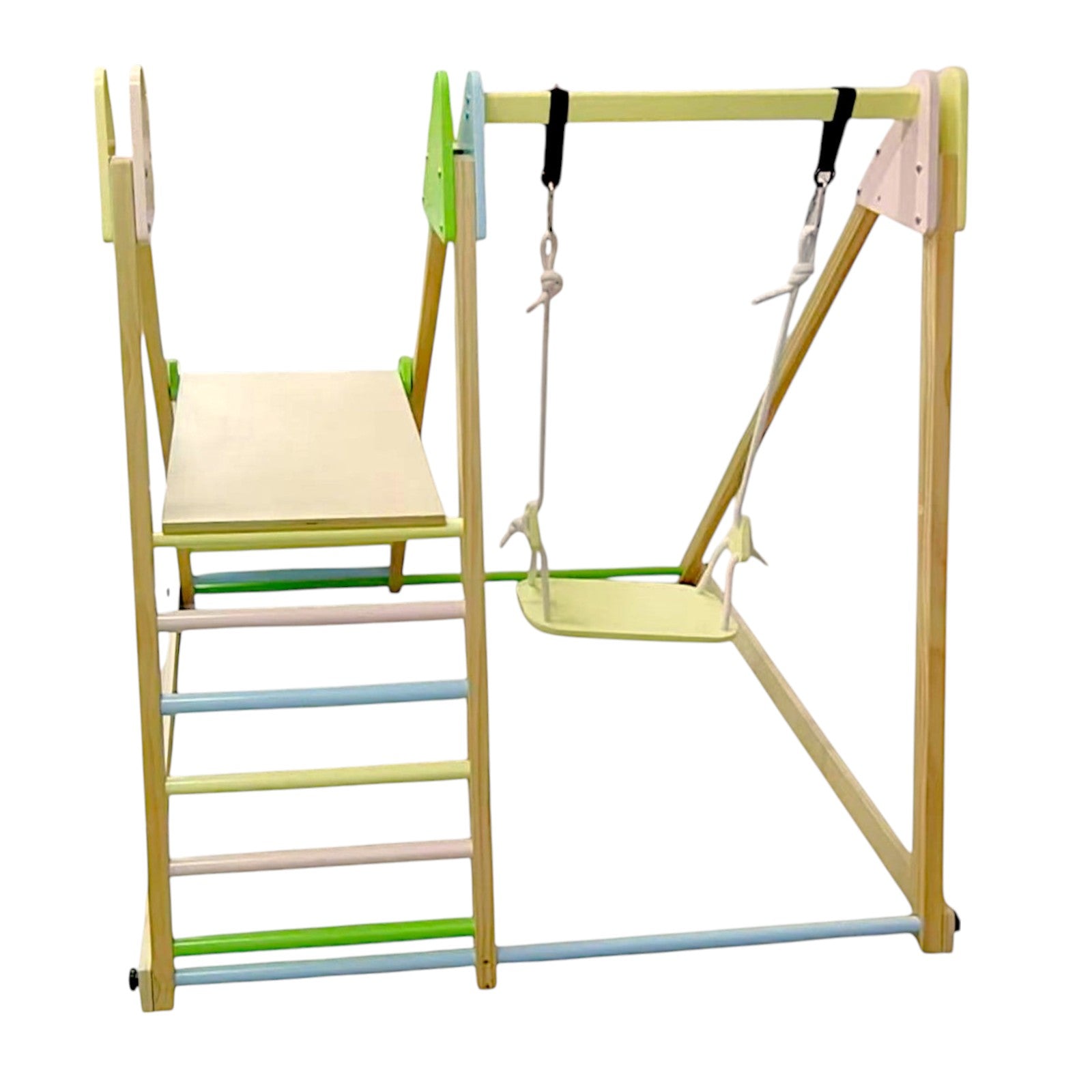 Children's Wooden Set GINGER HOME 4 in 1 – Swing, Slide, Climbing Frame and Climbing Ramp, 120x112x114 cm