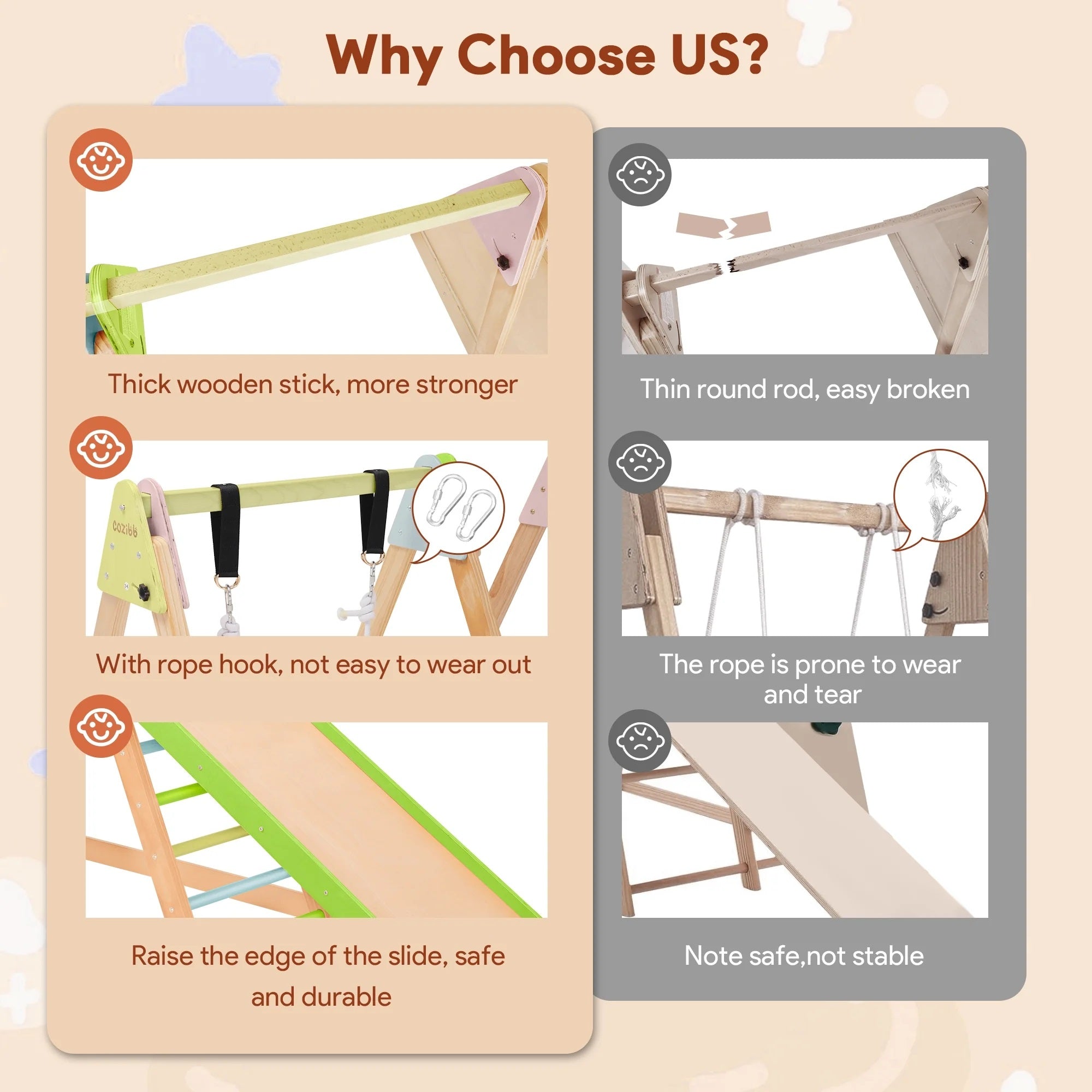 Children's Wooden Set GINGER HOME 4 in 1 – Swing, Slide, Climbing Frame and Climbing Ramp, 120x112x114 cm