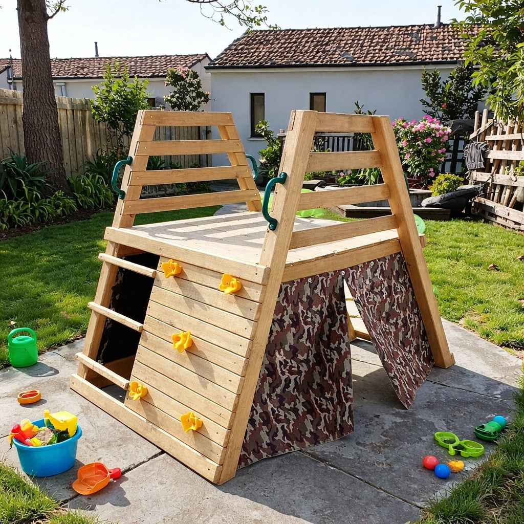 Детска дървена пързалка с катерушка за двор GINGER HOME, 285×152×123 см
