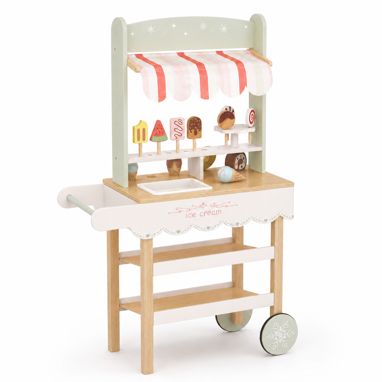 Children's Wooden Ice Cream Stand GINGER HOME, Shop on Wheels, MDF, 44/57x28x95.5 cm, Montessori Game