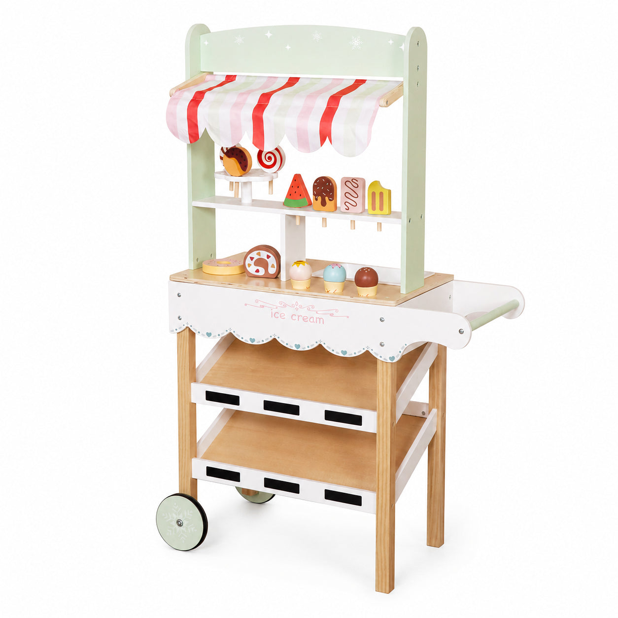 Children's Wooden Ice Cream Stand GINGER HOME, Shop on Wheels, MDF, 44/57x28x95.5 cm, Montessori Game