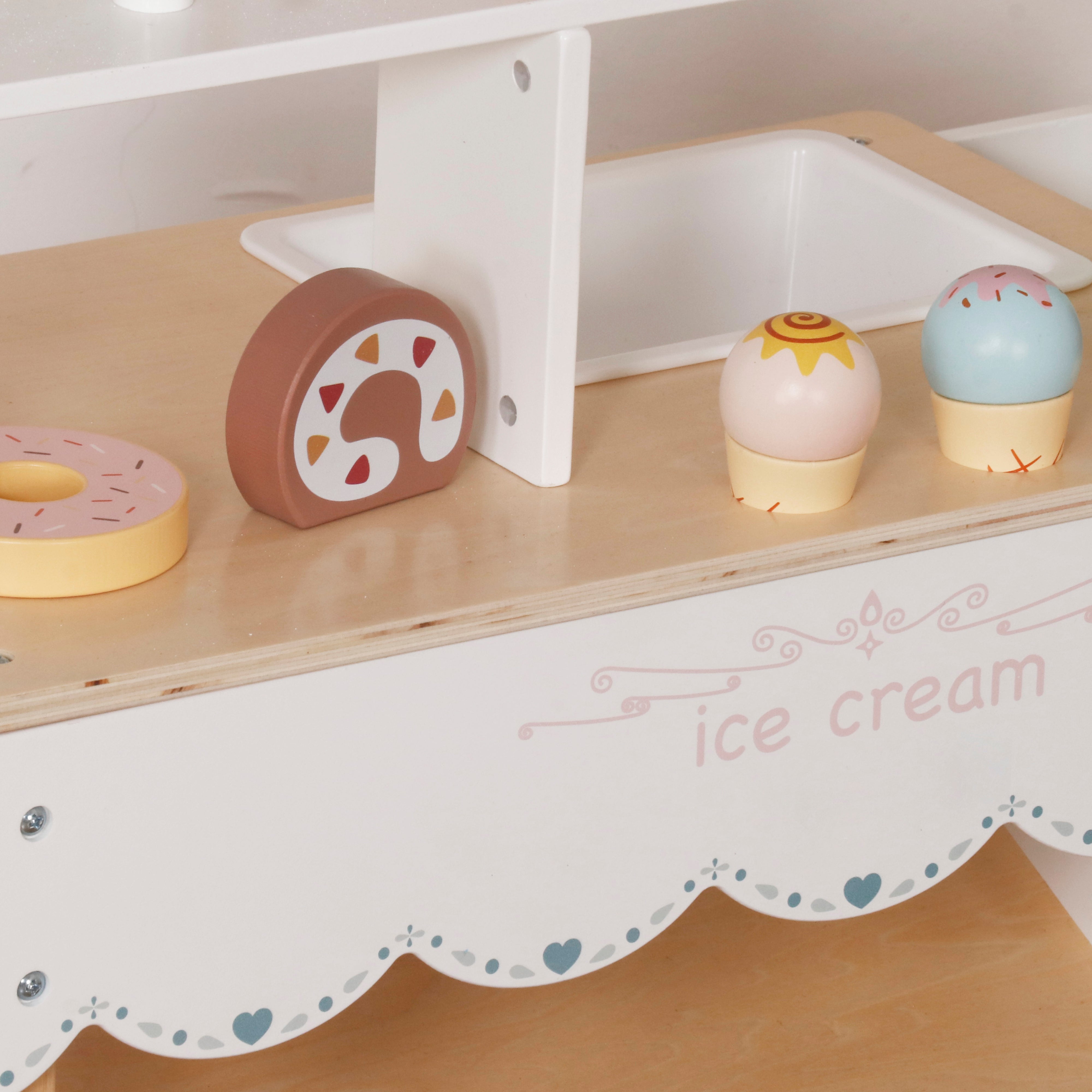 Children's Wooden Ice Cream Stand GINGER HOME, Shop on Wheels, MDF, 44/57x28x95.5 cm, Montessori Game