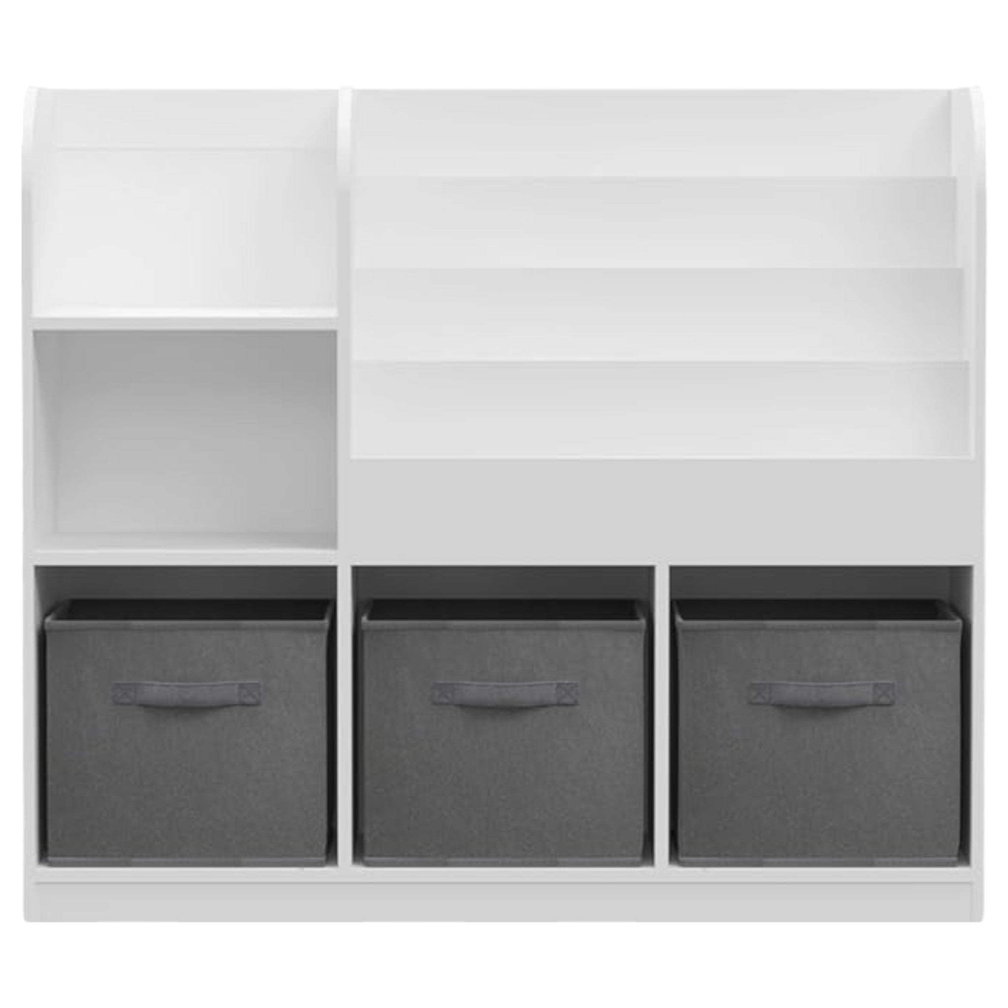 Children's Organizer GINGER HOME, Bookshelf with Shelves for Toys and Books, 3 Textile Boxes, Wooden, White, 92x30x80 cm, Montessori