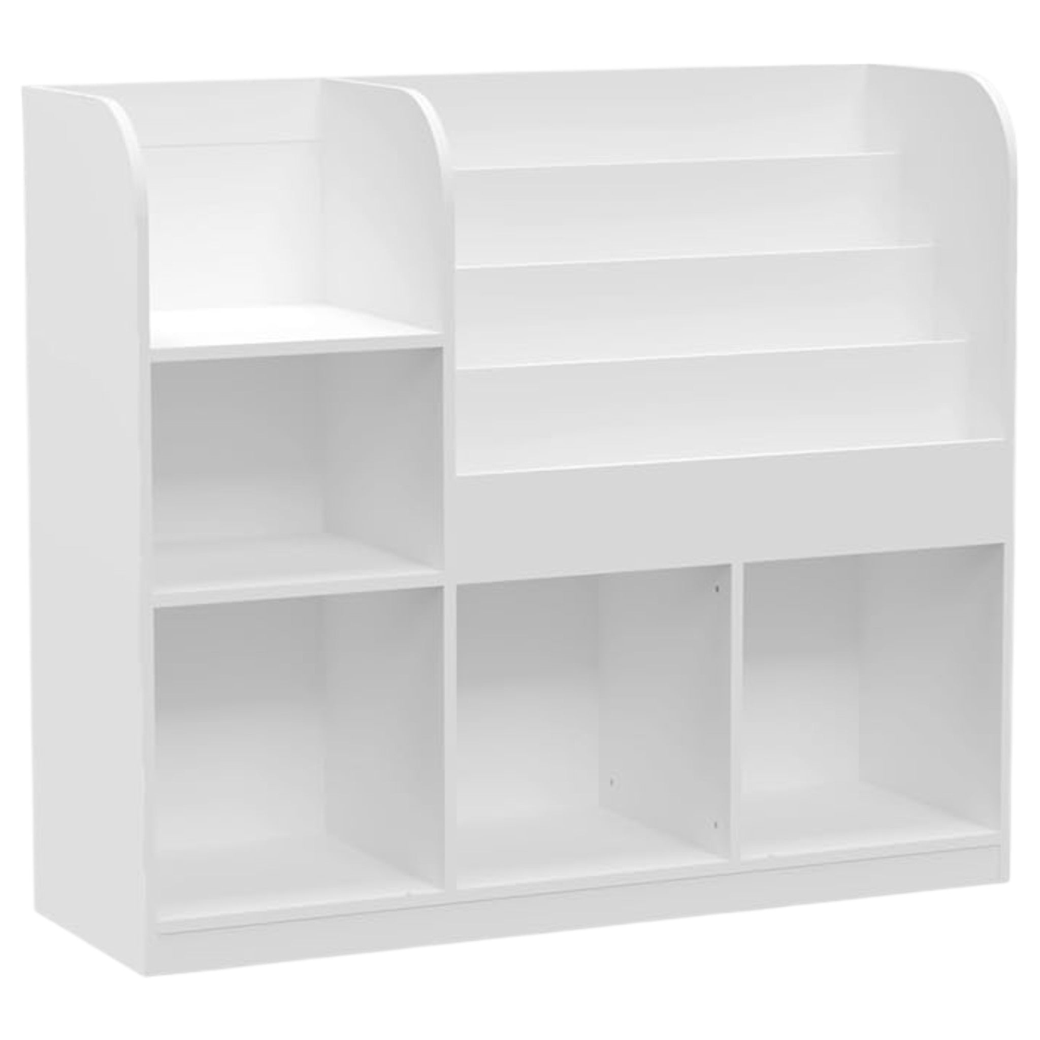 Children's Organizer GINGER HOME, Bookshelf with Shelves for Toys and Books, 3 Textile Boxes, Wooden, White, 92x30x80 cm, Montessori