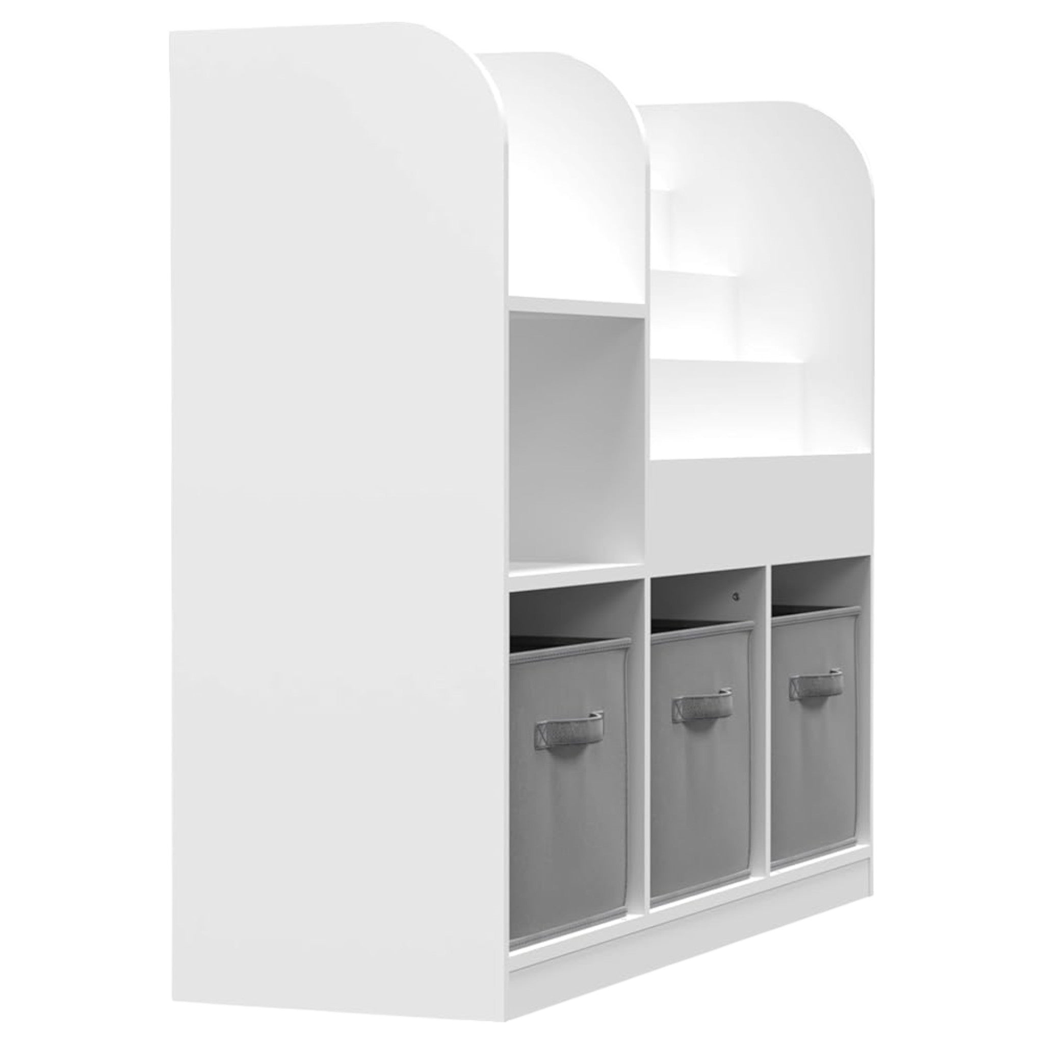 Children's Organizer GINGER HOME, Bookshelf with Shelves for Toys and Books, 3 Textile Boxes, Wooden, White, 92x30x80 cm, Montessori