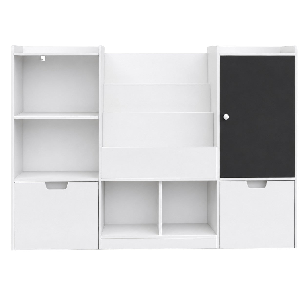 Детски Органайзер за Играчки GINGER HOME с Черна Дъска, Етажерка, 2 Чекмеджета и 6 Отделения, Масивно Дърво и MDF, 140x51x80 см