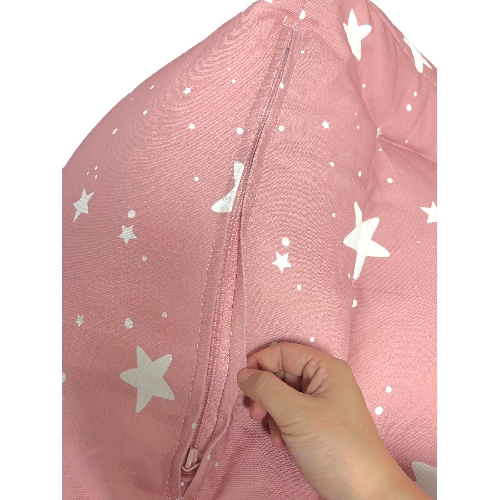 Детски Пуф Кресло GINGER HOME Little Stars, 100% Памук, Розов Барбарон Със Звезди, 55x44x55 см