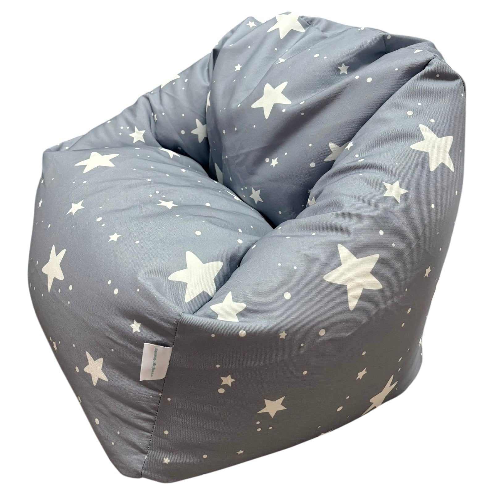 Children's Pouf Armchair GINGER HOME Little Stars, 100% Cotton, Gray Barbaron With Stars, 55x44x55 cm