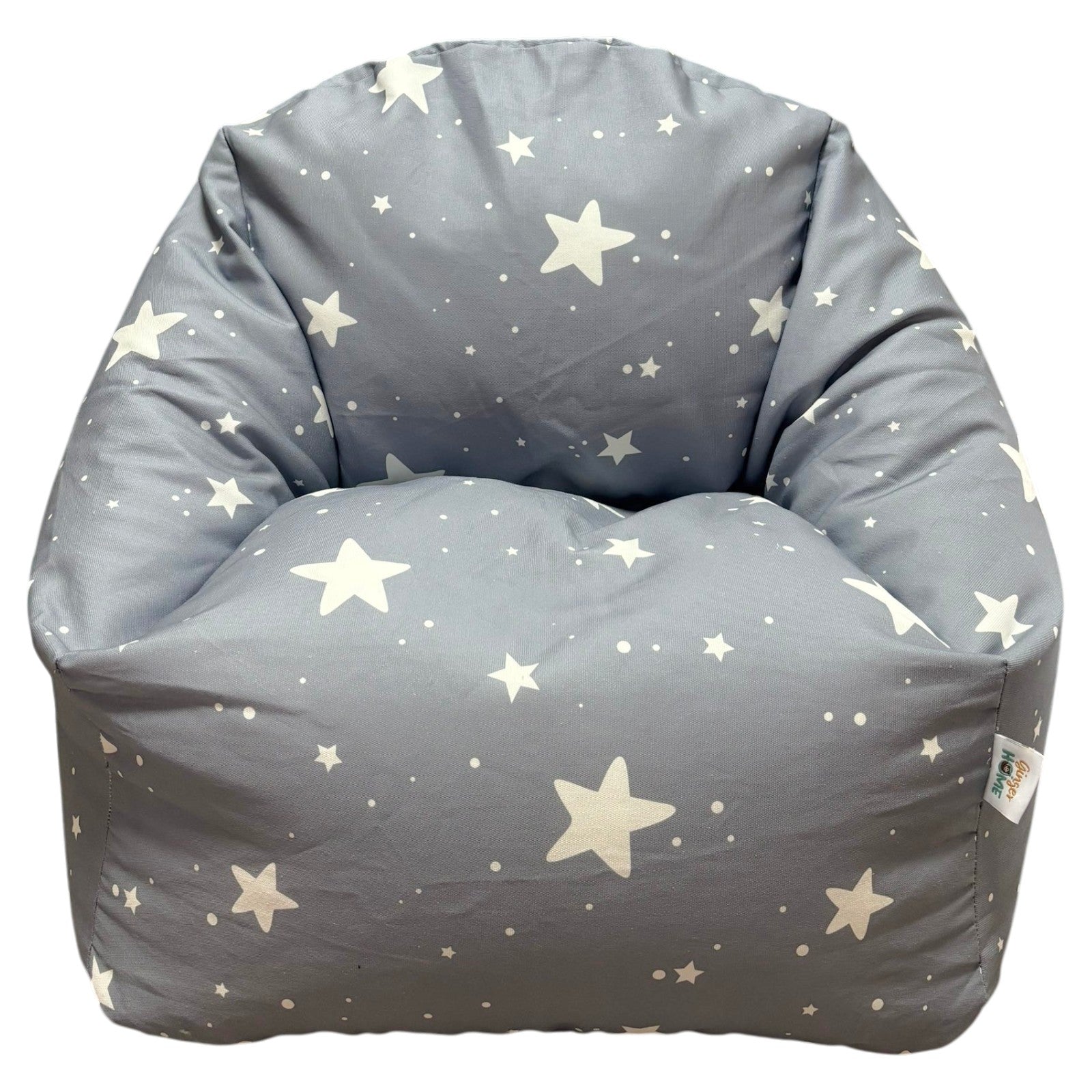 Children's Pouf Armchair GINGER HOME Little Stars, 100% Cotton, Gray Barbaron With Stars, 55x44x55 cm