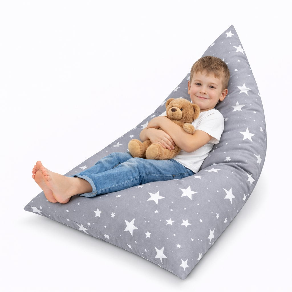 Детски Пуф Лежанка GINGER HOME Little Stars, 100% Памук, Сив Барбарон със Звезди, 127x81x76 см
