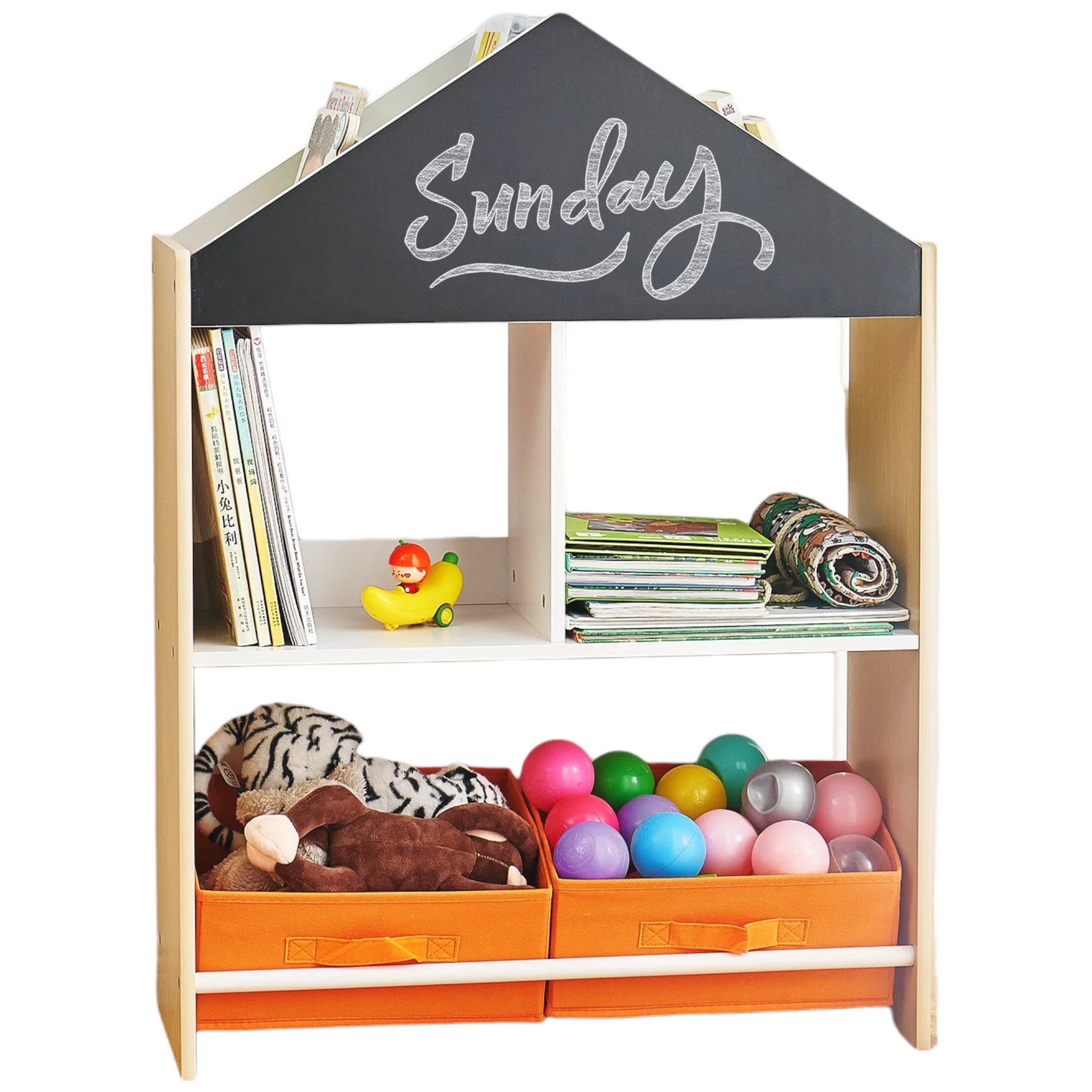 Children’s Cabinet GINGER HOME, Shelf for Toys and Books with Black Writing Board, House, Wood