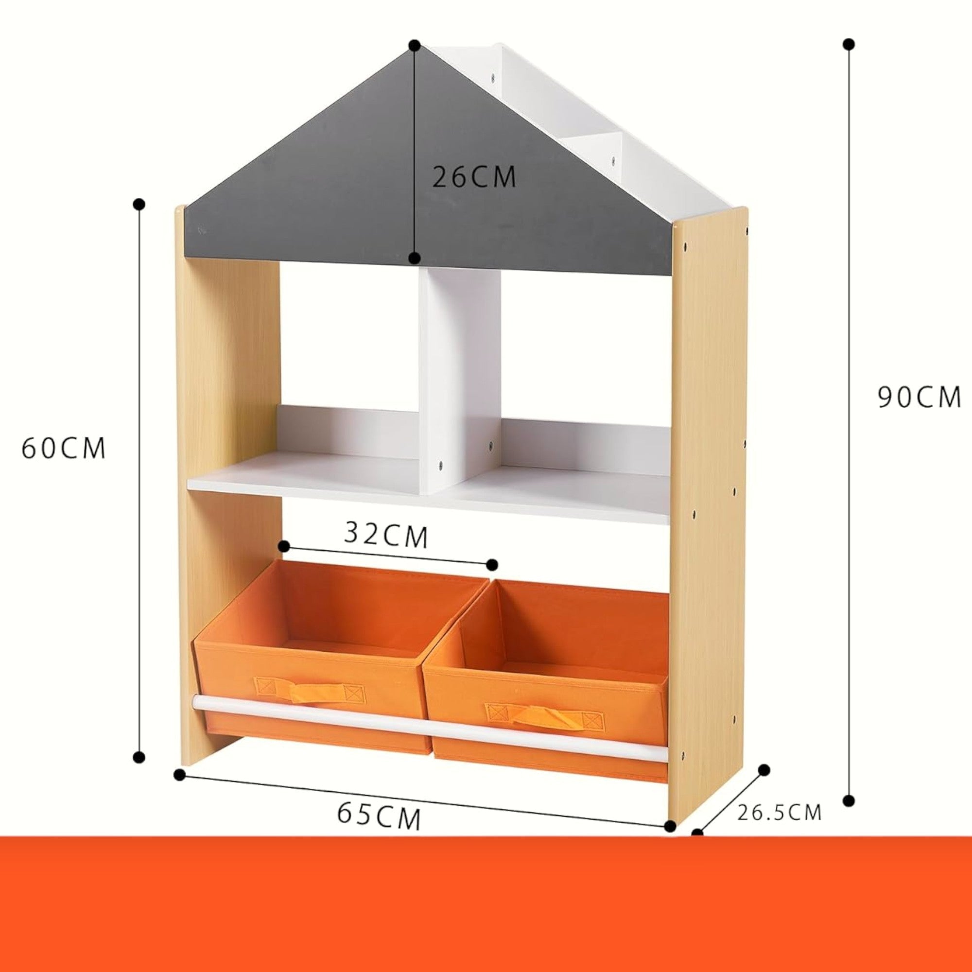 Children’s Cabinet GINGER HOME, Shelf for Toys and Books with Black Writing Board, House, Wood