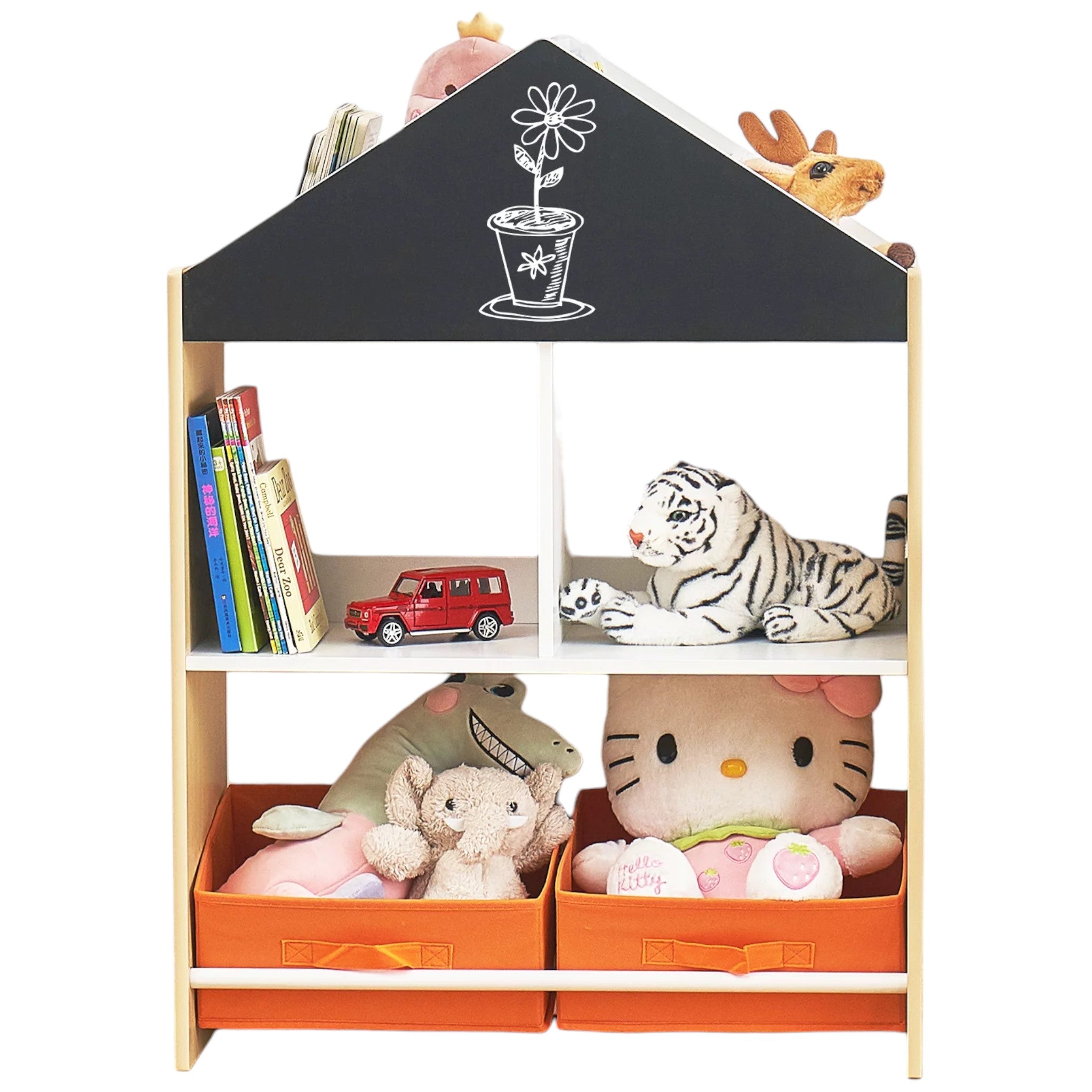 Children’s Cabinet GINGER HOME, Shelf for Toys and Books with Black Writing Board, House, Wood
