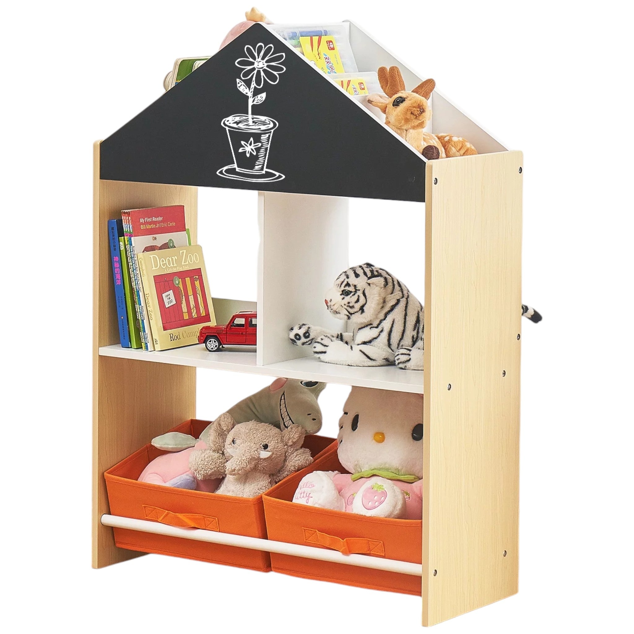Children’s Cabinet GINGER HOME, Shelf for Toys and Books with Black Writing Board, House, Wood