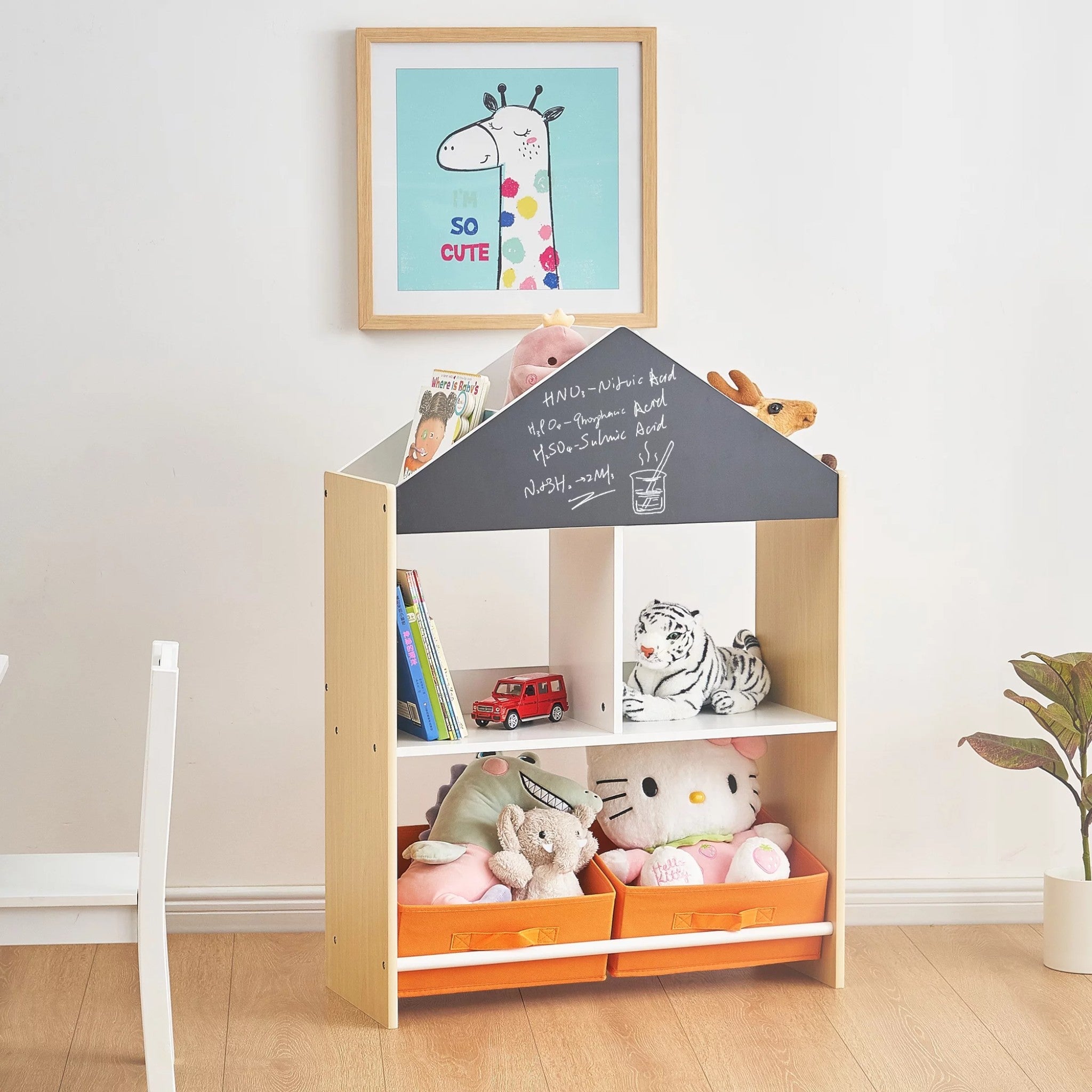 Children’s Cabinet GINGER HOME, Shelf for Toys and Books with Black Writing Board, House, Wood