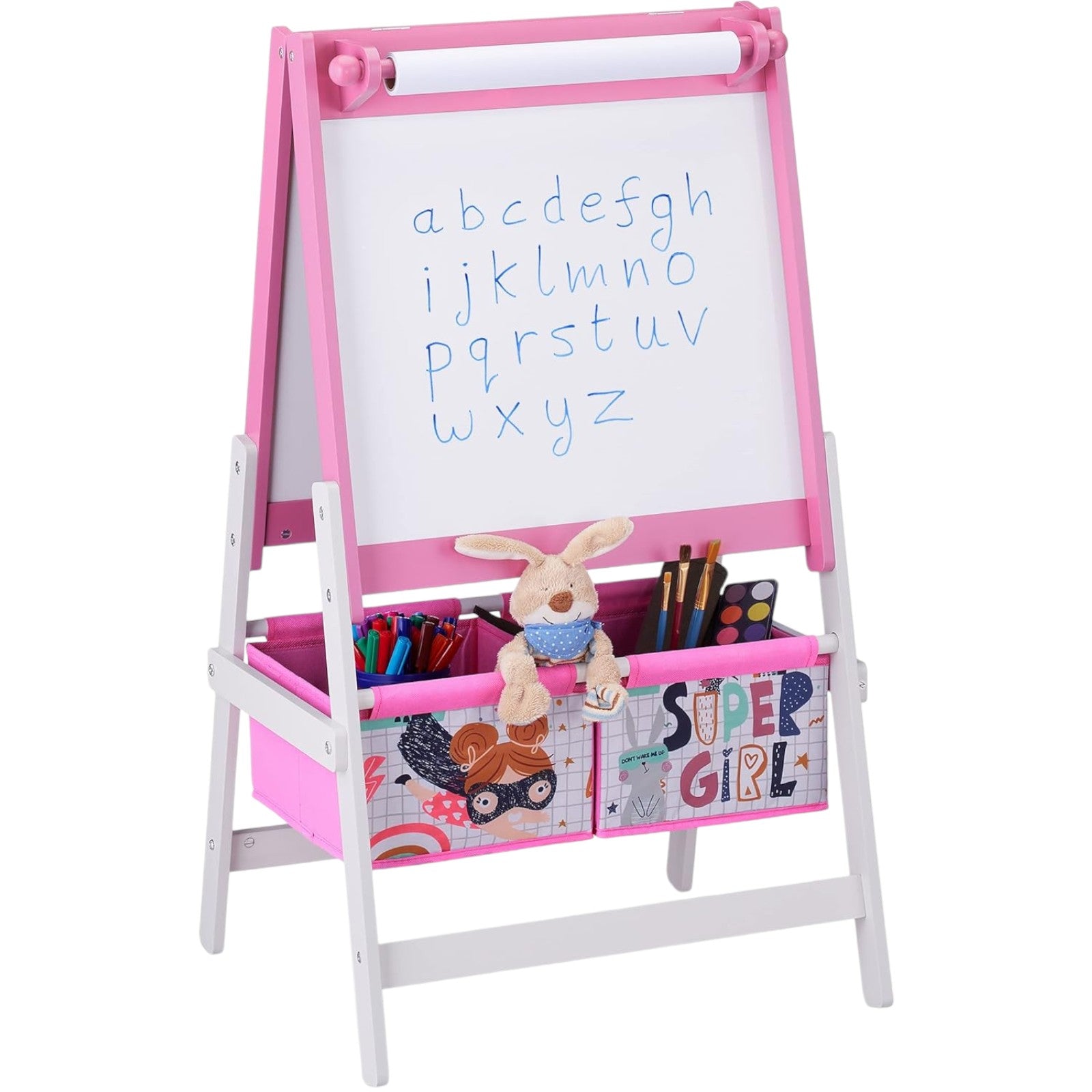 Children's Easel for Drawing GINGER HOME 3 in 1 - Black Board, White Board, Paper Roll, SUPER GIRL