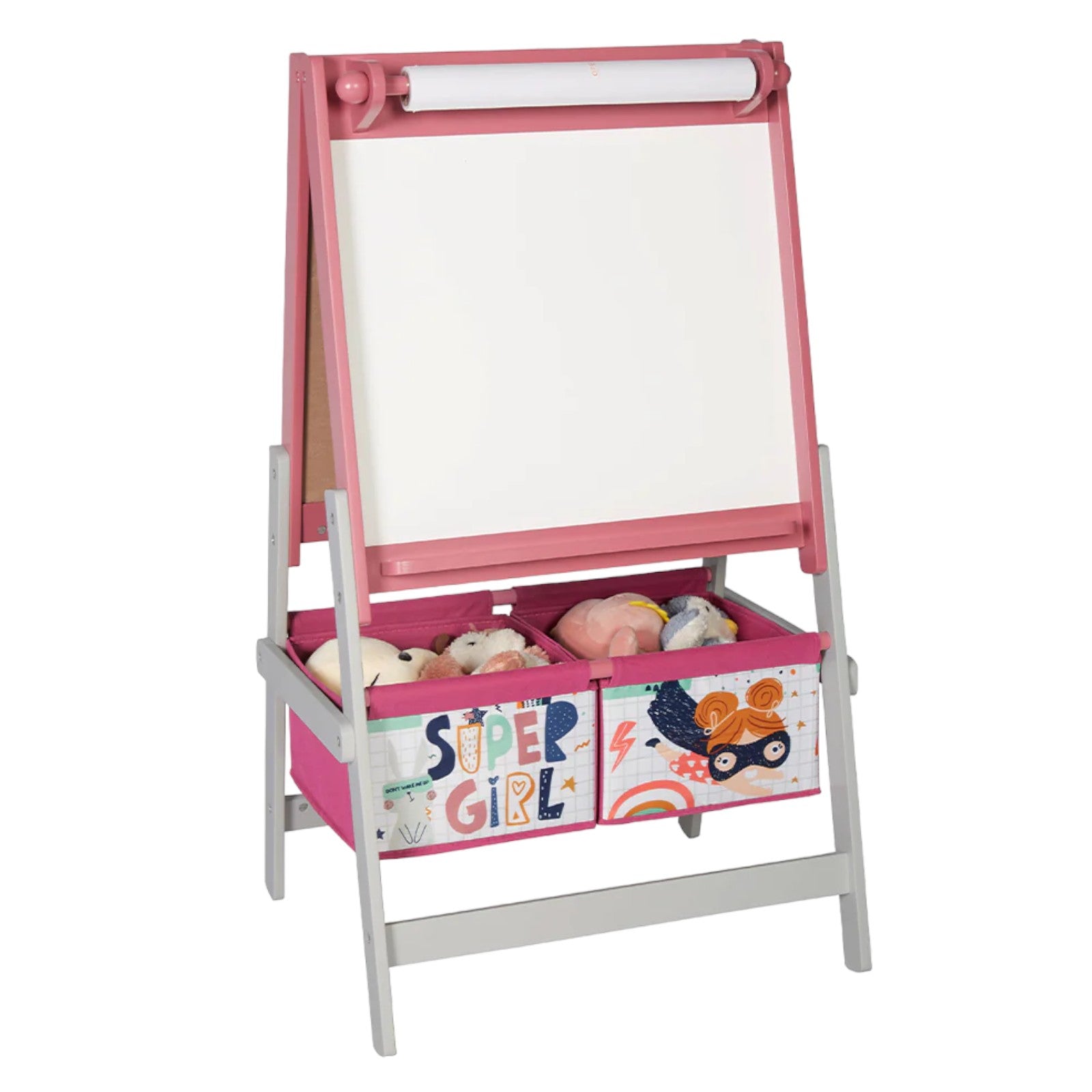 Children's Easel for Drawing GINGER HOME 3 in 1 - Black Board, White Board, Paper Roll, SUPER GIRL