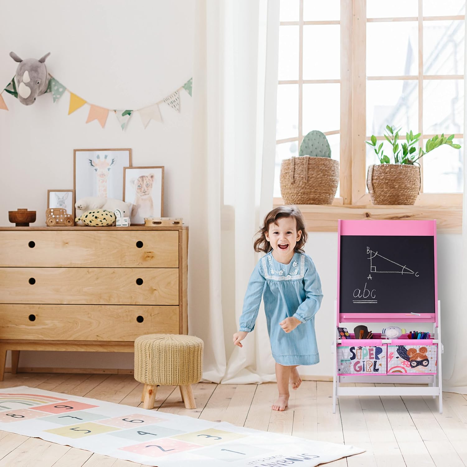 Children's Easel for Drawing GINGER HOME 3 in 1 - Black Board, White Board, Paper Roll, SUPER GIRL