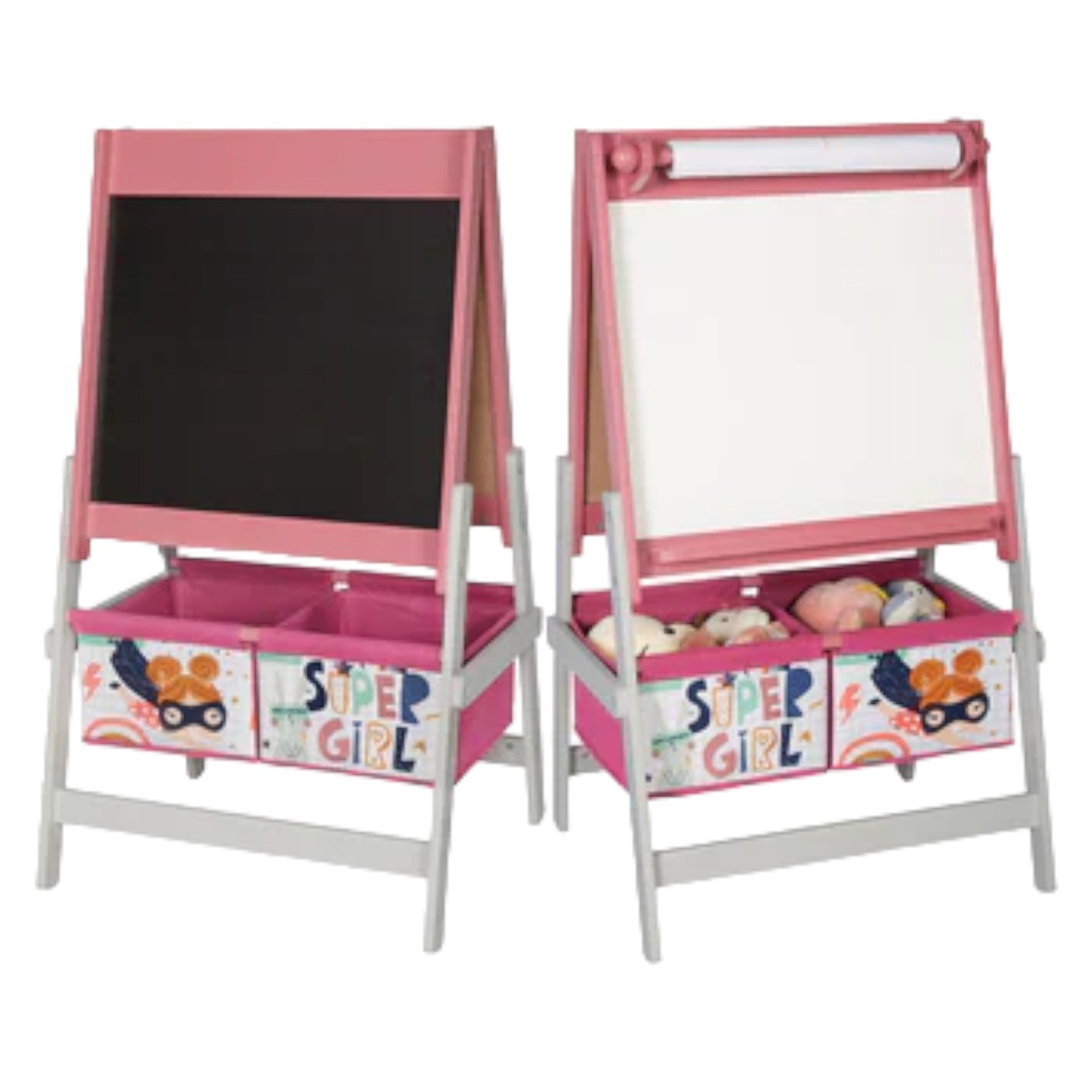 Children's Easel for Drawing GINGER HOME 3 in 1 - Black Board, White Board, Paper Roll, SUPER GIRL