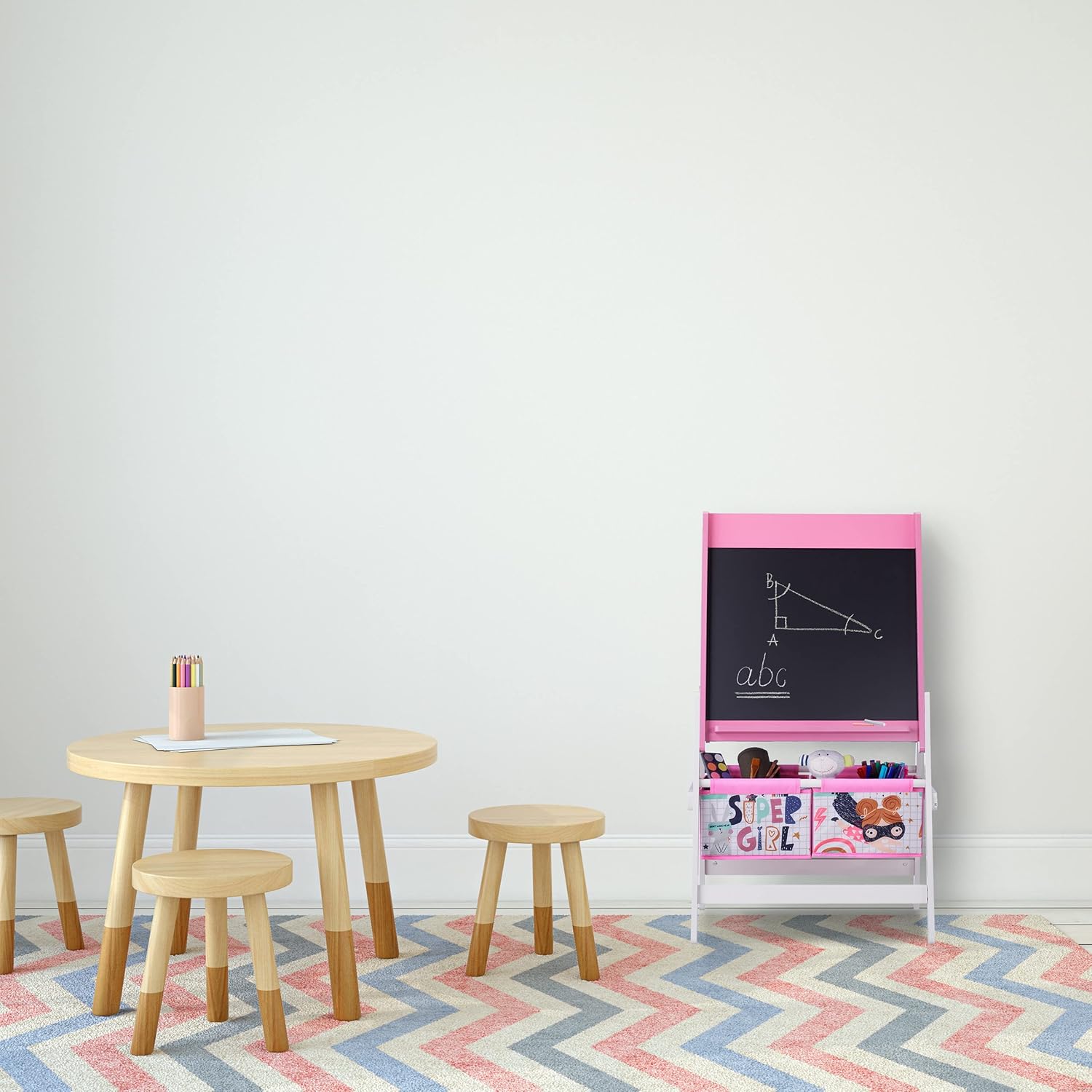 Children's Easel for Drawing GINGER HOME 3 in 1 - Black Board, White Board, Paper Roll, SUPER GIRL