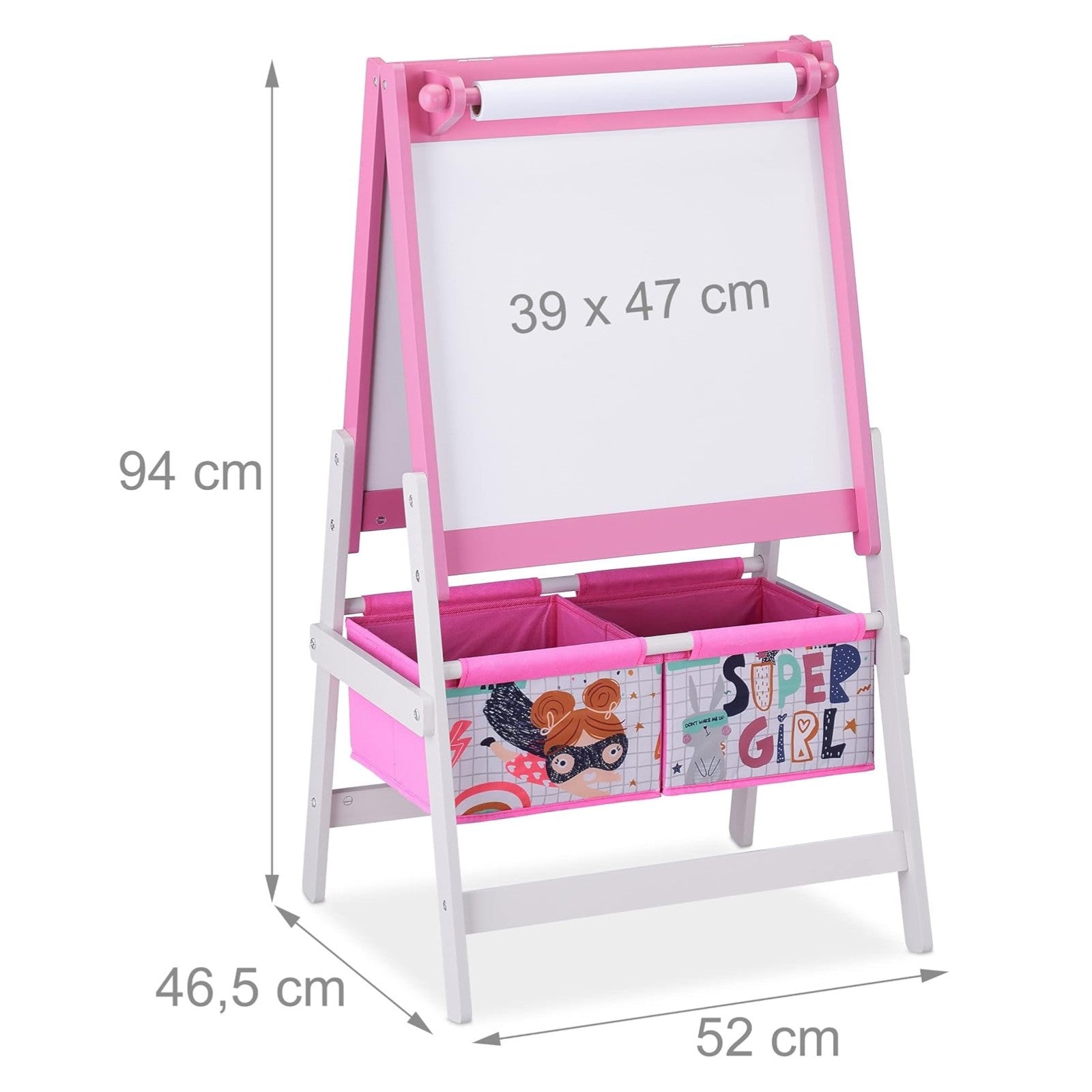 Children's Easel for Drawing GINGER HOME 3 in 1 - Black Board, White Board, Paper Roll, SUPER GIRL