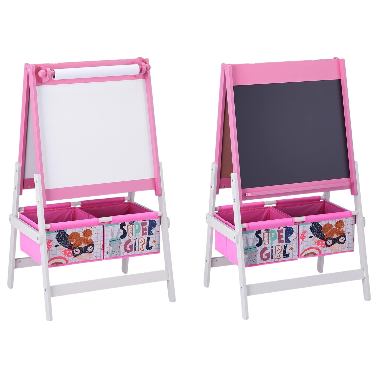 Children's Easel for Drawing GINGER HOME 3 in 1 - Black Board, White Board, Paper Roll, SUPER GIRL