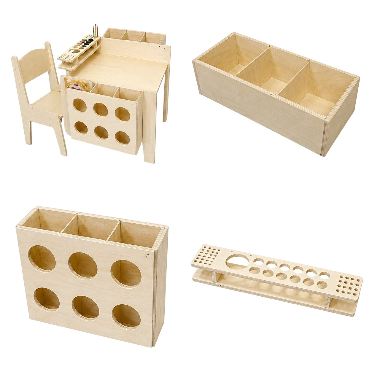 GINGER HOME Children's Wooden Desk with Adjustable Chair and Organizer, Montessori Drawing Table, Educational Set for Children, Natural Wood, 77x50x52 cm