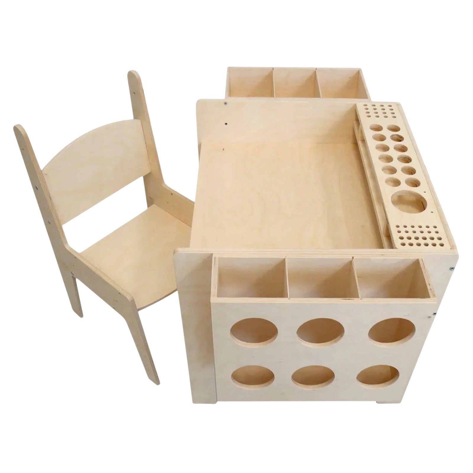 GINGER HOME Children's Wooden Desk with Adjustable Chair and Organizer, Montessori Drawing Table, Educational Set for Children, Natural Wood, 77x50x52 cm