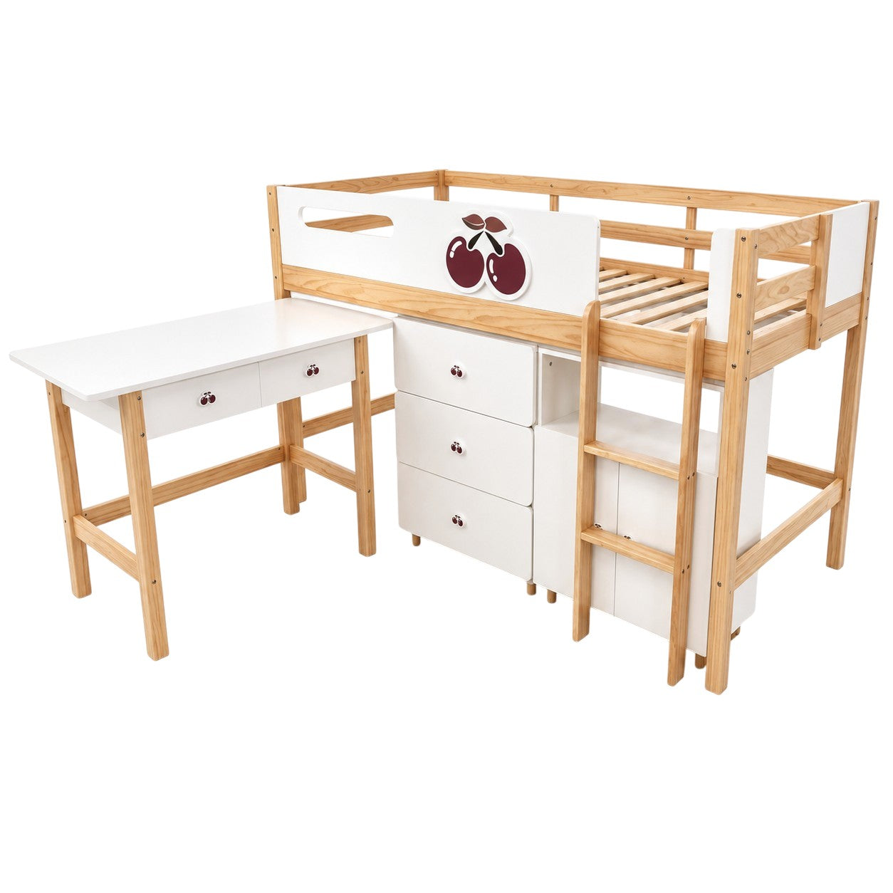 Детско Комбинирано Легло GINGER HOME CHERRY с Бюро, Скрин, Шкаф и Подматрачна Рамка, 90x200 см