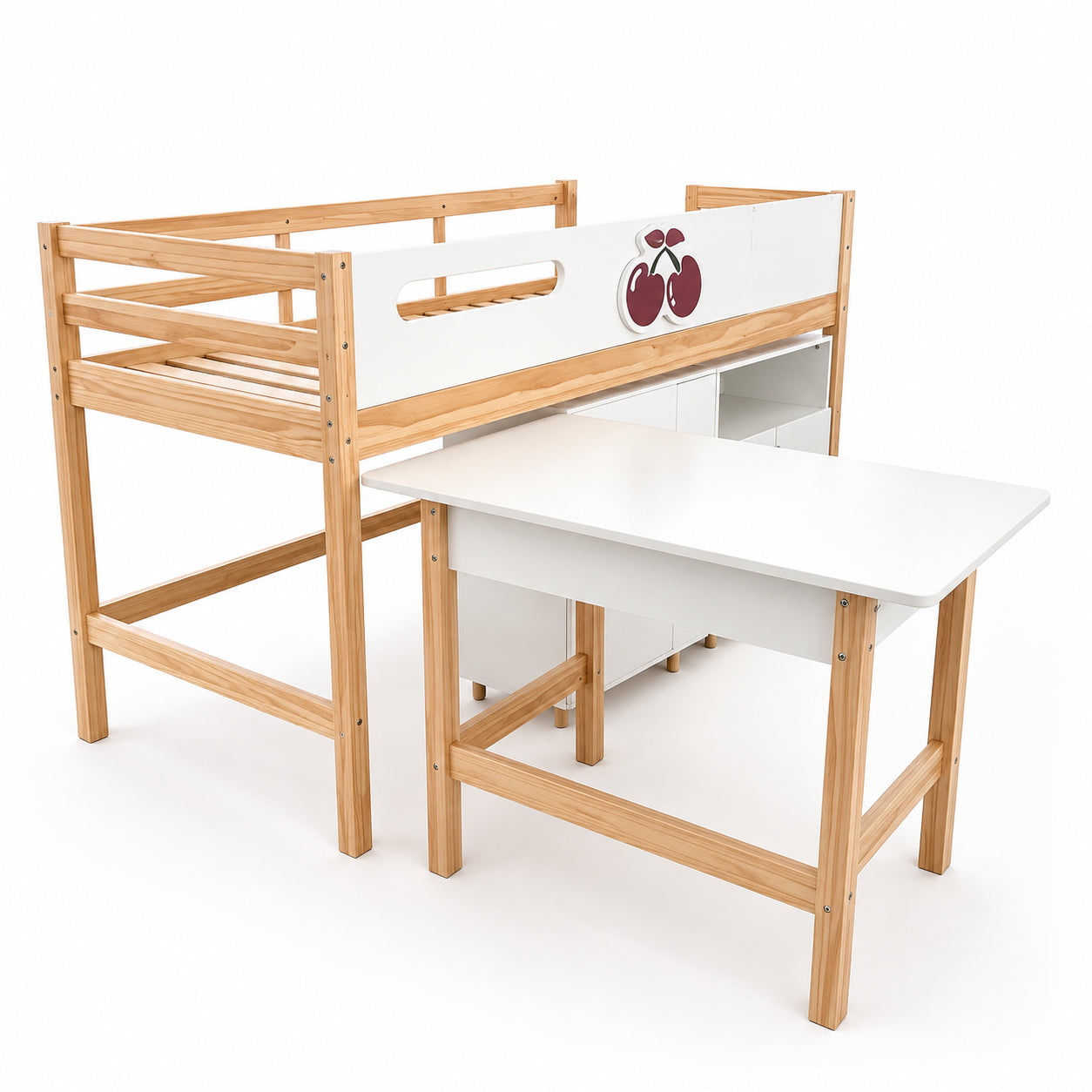 Детско Комбинирано Легло GINGER HOME CHERRY с Бюро, Скрин, Шкаф и Подматрачна Рамка, 90x200 см