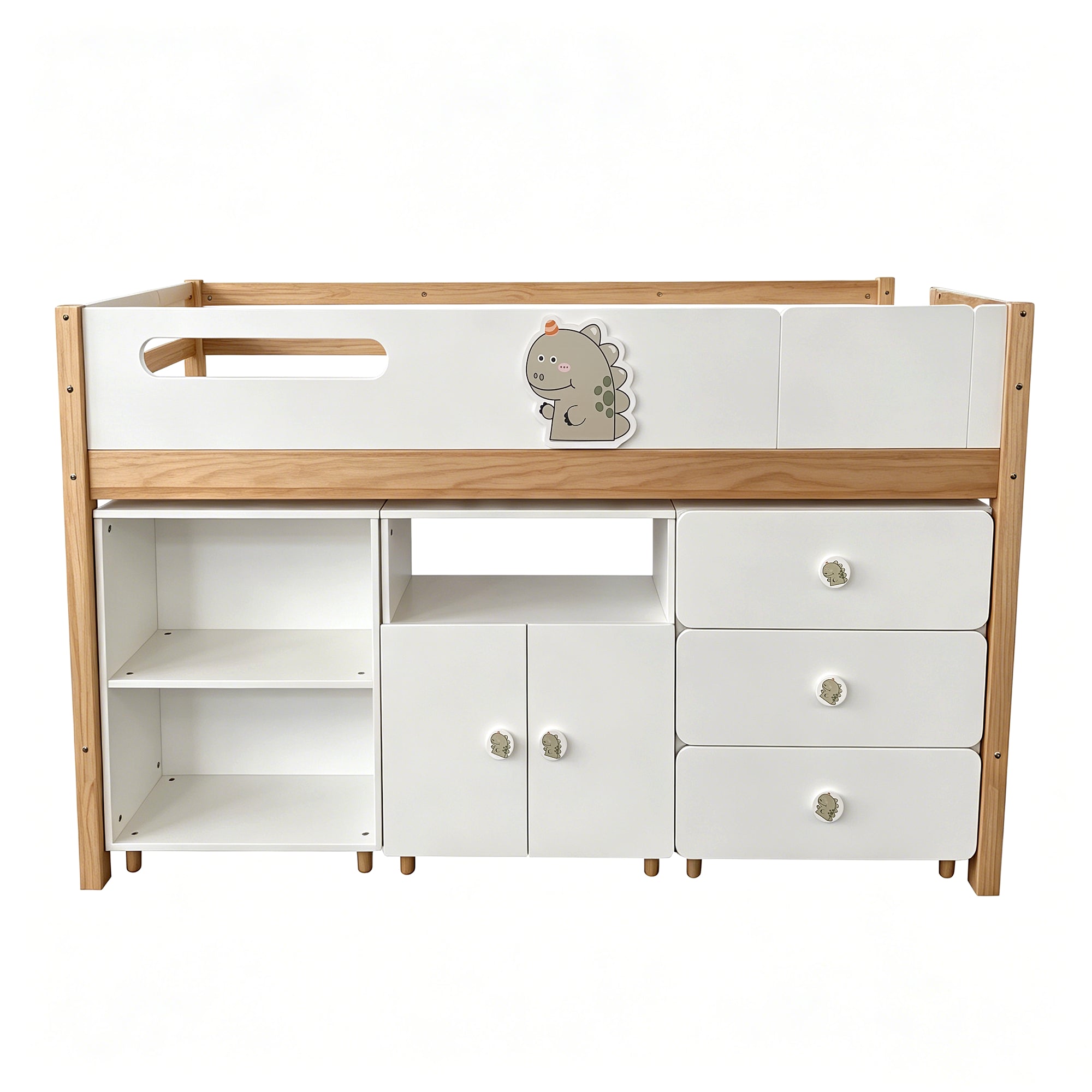 Children's Combined Bed GINGER HOME DINO with Shelves, Wardrobe, Chest of Drawers and Mattress Frame, 90x200 cm