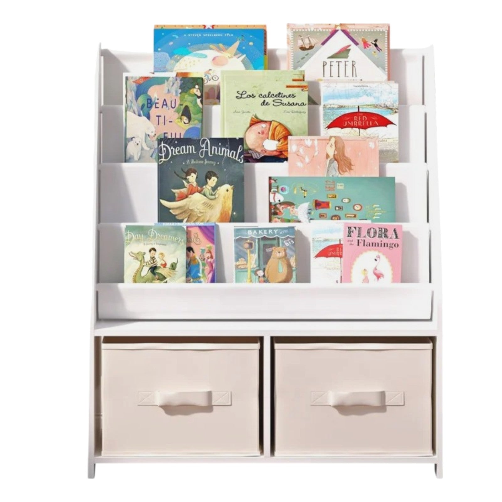 Children's Wooden Organizer with Bookshelf and Toy Storage Boxes