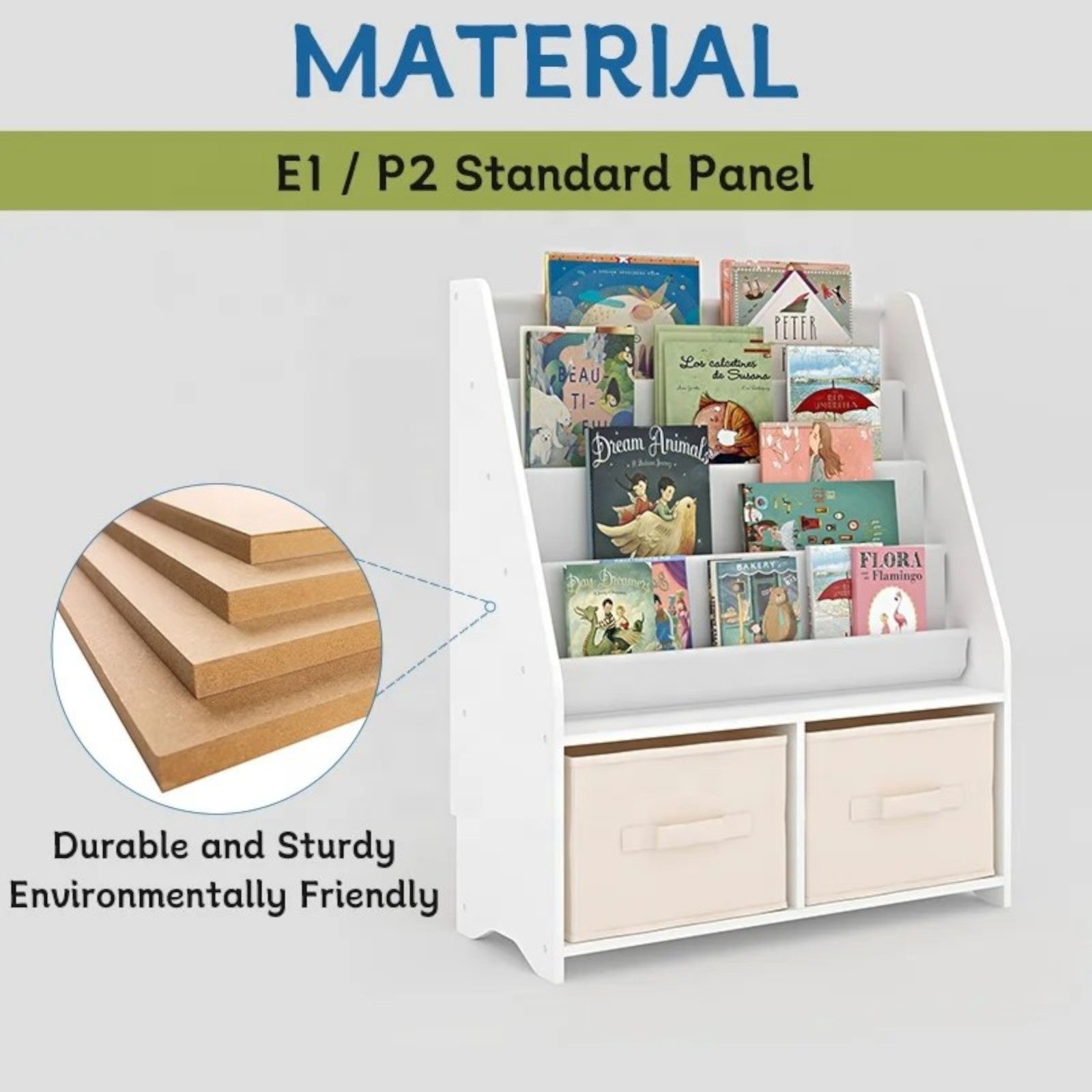 Children's Wooden Organizer with Bookshelf and Toy Storage Boxes
