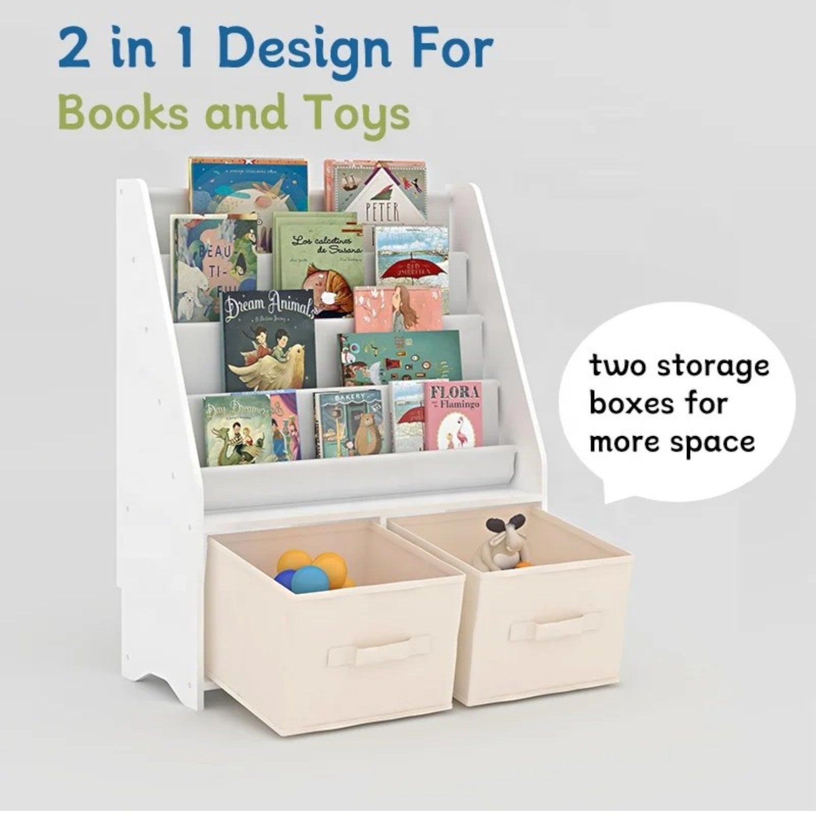 Children's Wooden Organizer with Bookshelf and Toy Storage Boxes