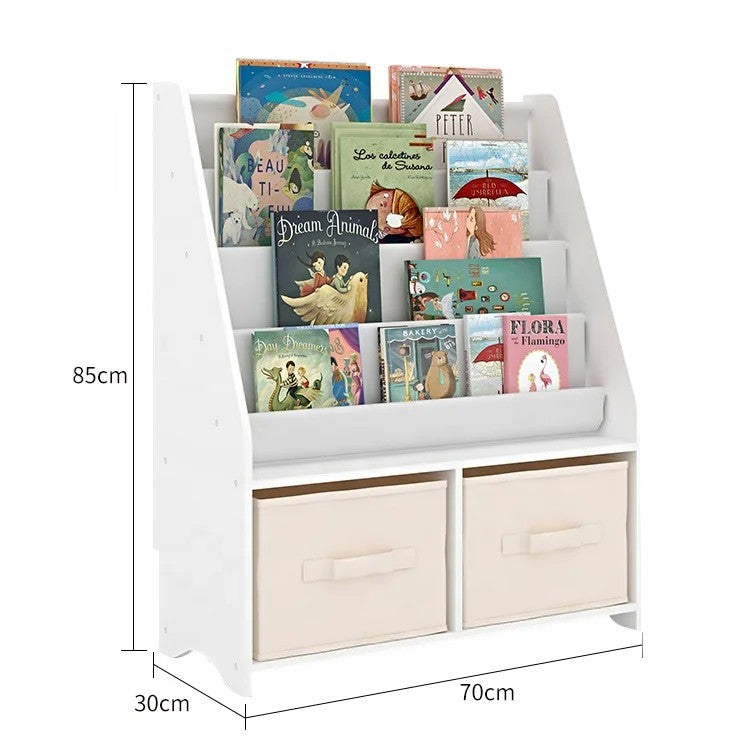 Children's Wooden Organizer with Bookshelf and Toy Storage Boxes