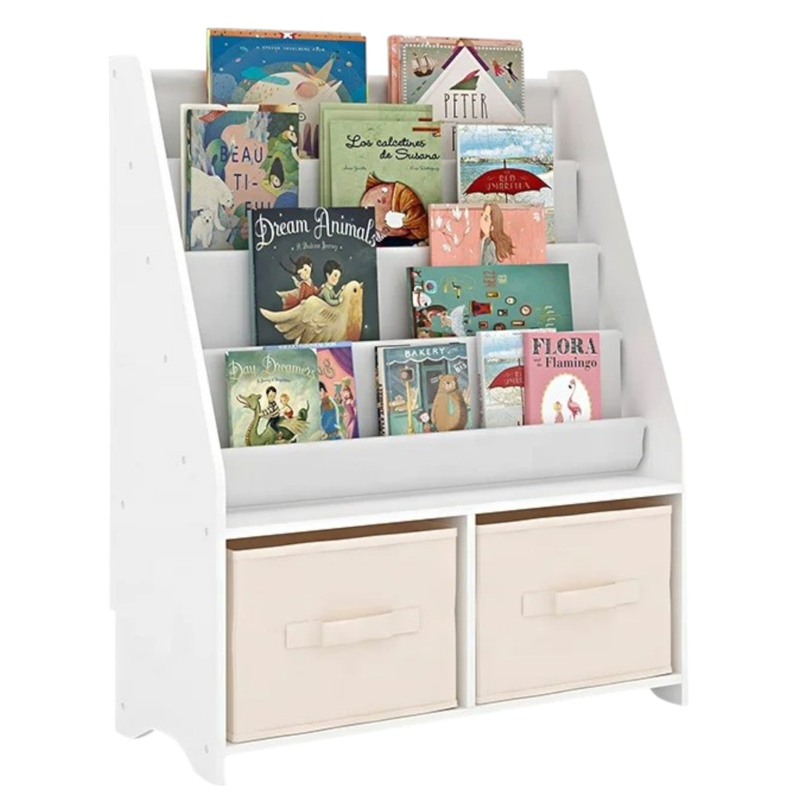 Children's Wooden Organizer with Bookshelf and Toy Storage Boxes