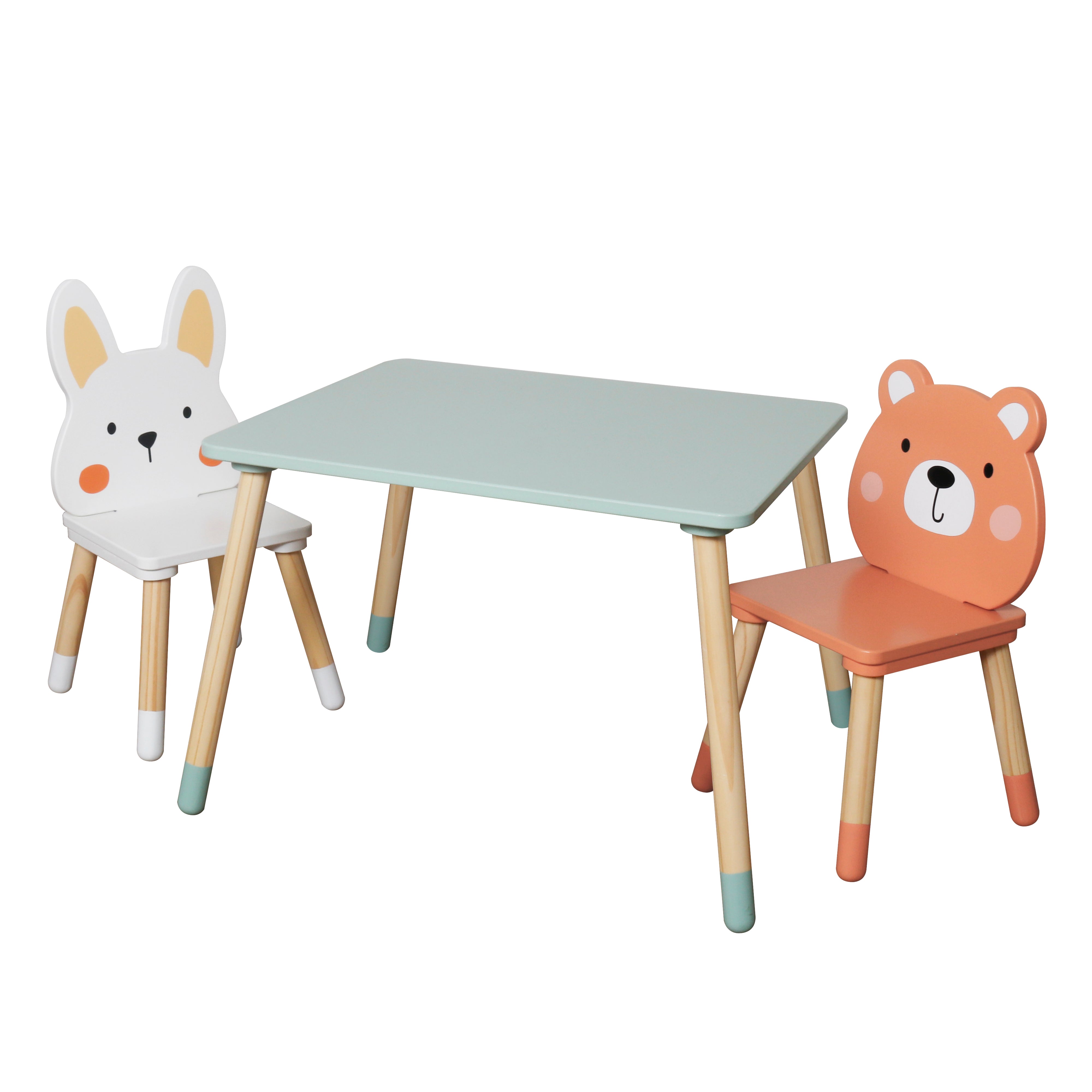 Children's Wooden Table with 2 Chairs GINGER HOME – Bear and Bunny, Play and Learning Set