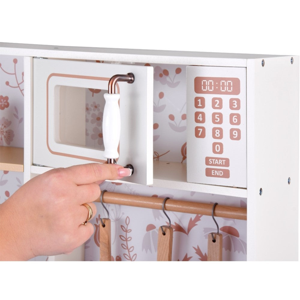 GINGER HOME Children's Wooden Kitchen – Vintage Model with Electronic Hotplates, Lights, Sounds and Sink with Running Water, 91×31×90 cm