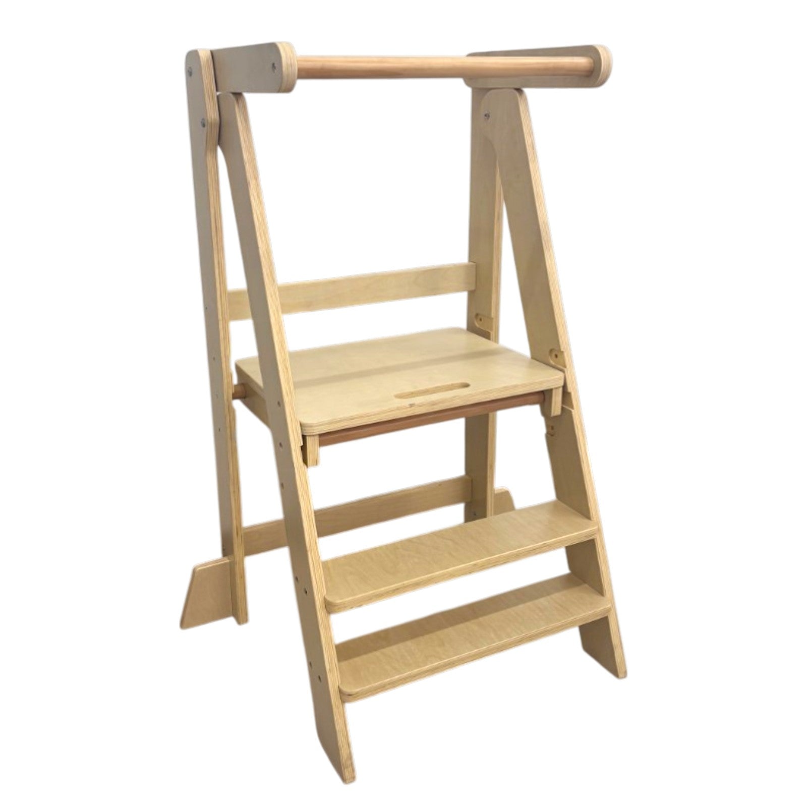 Монтесори Кула за Деца GINGER HOME, Сгъваемо Помощно Столче за Кухня, Learning Tower, Безопасна Детска Стълба, Масивно Натурално Дърво, 51x47x91.5 см