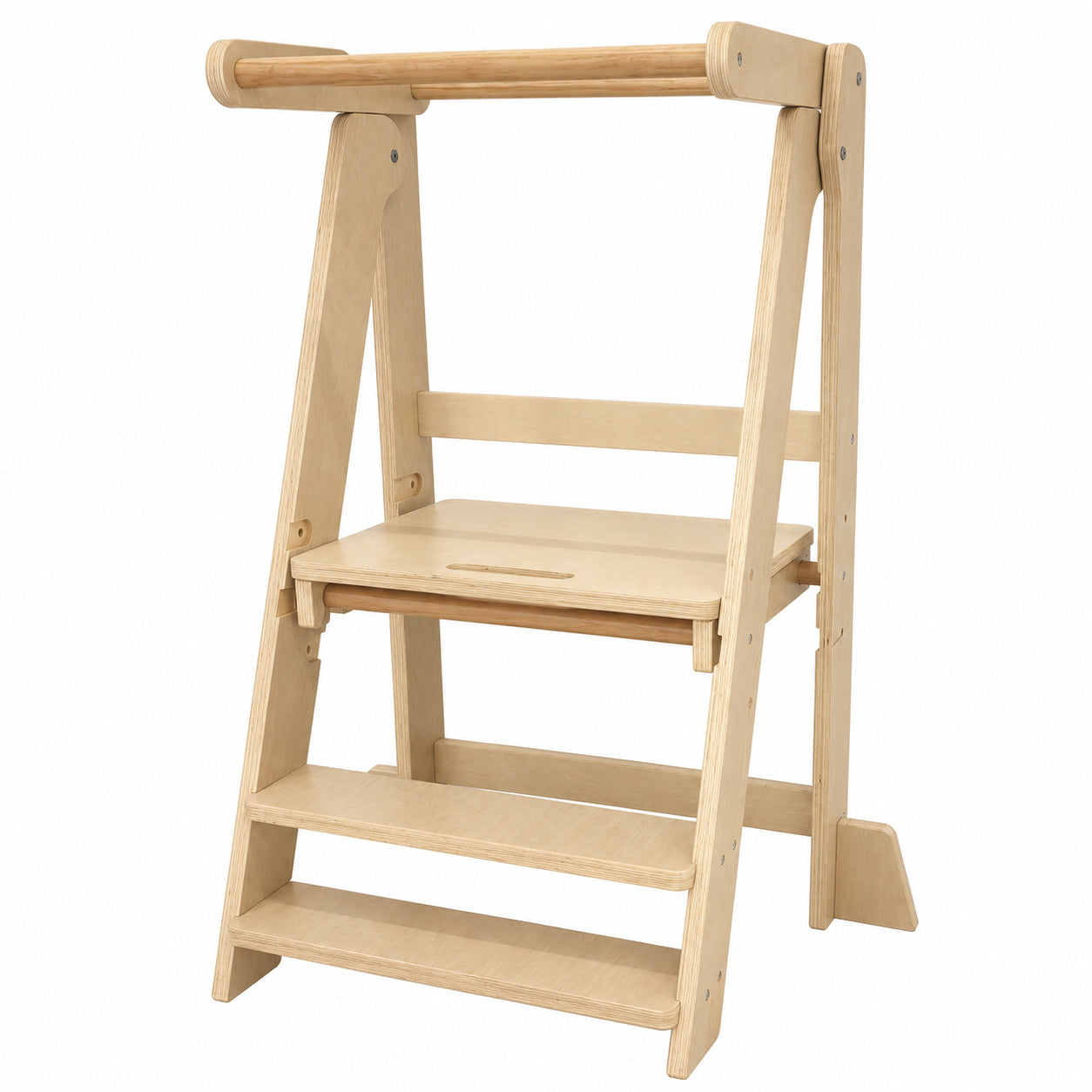 Монтесори Кула за Деца GINGER HOME, Сгъваемо Помощно Столче за Кухня, Learning Tower, Безопасна Детска Стълба, Масивно Натурално Дърво, 51x47x91.5 см
